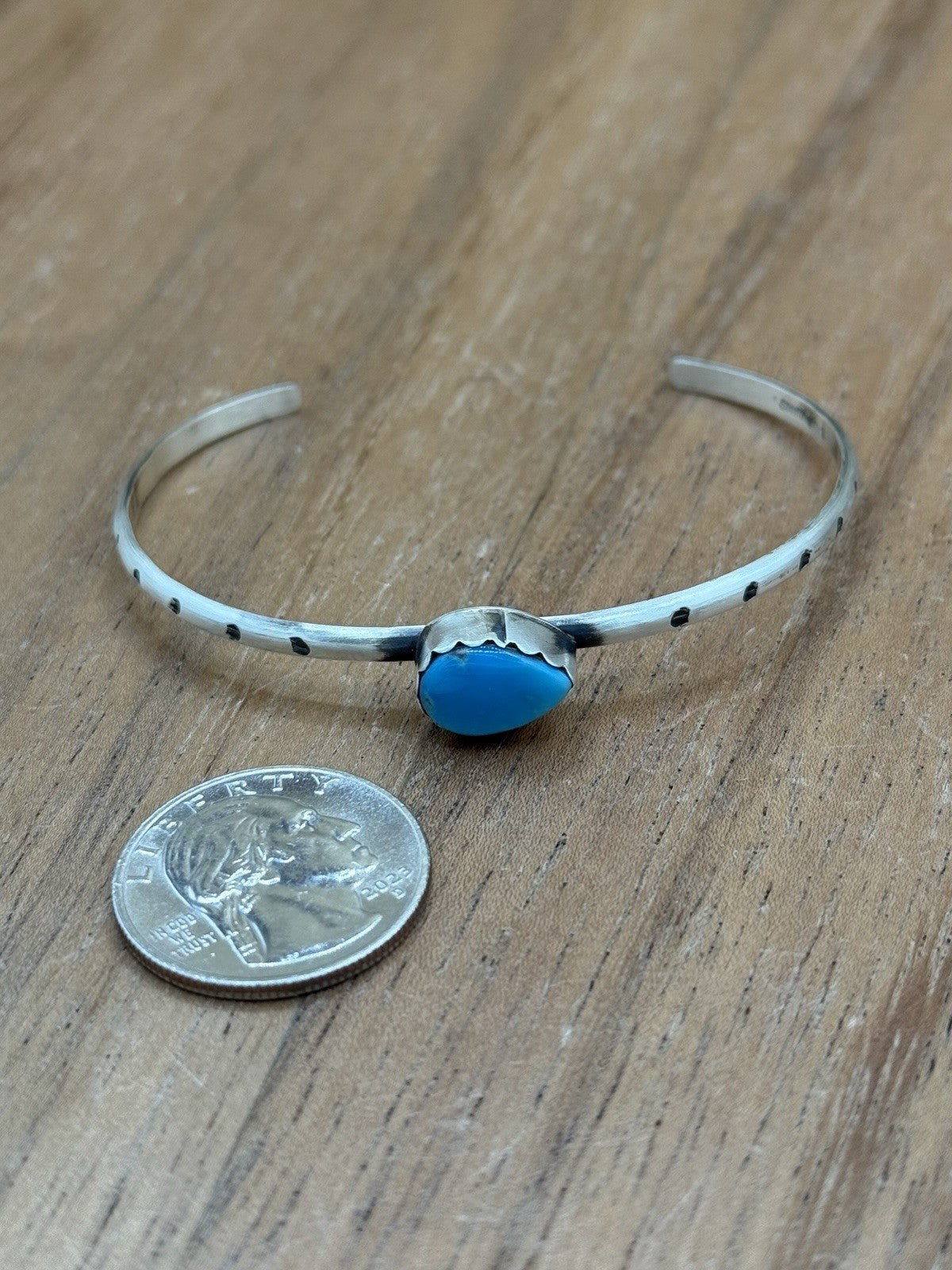 Native Navajo Handmade Sterling Silver Kingman Turquoise Stacker Cuff Bracelet