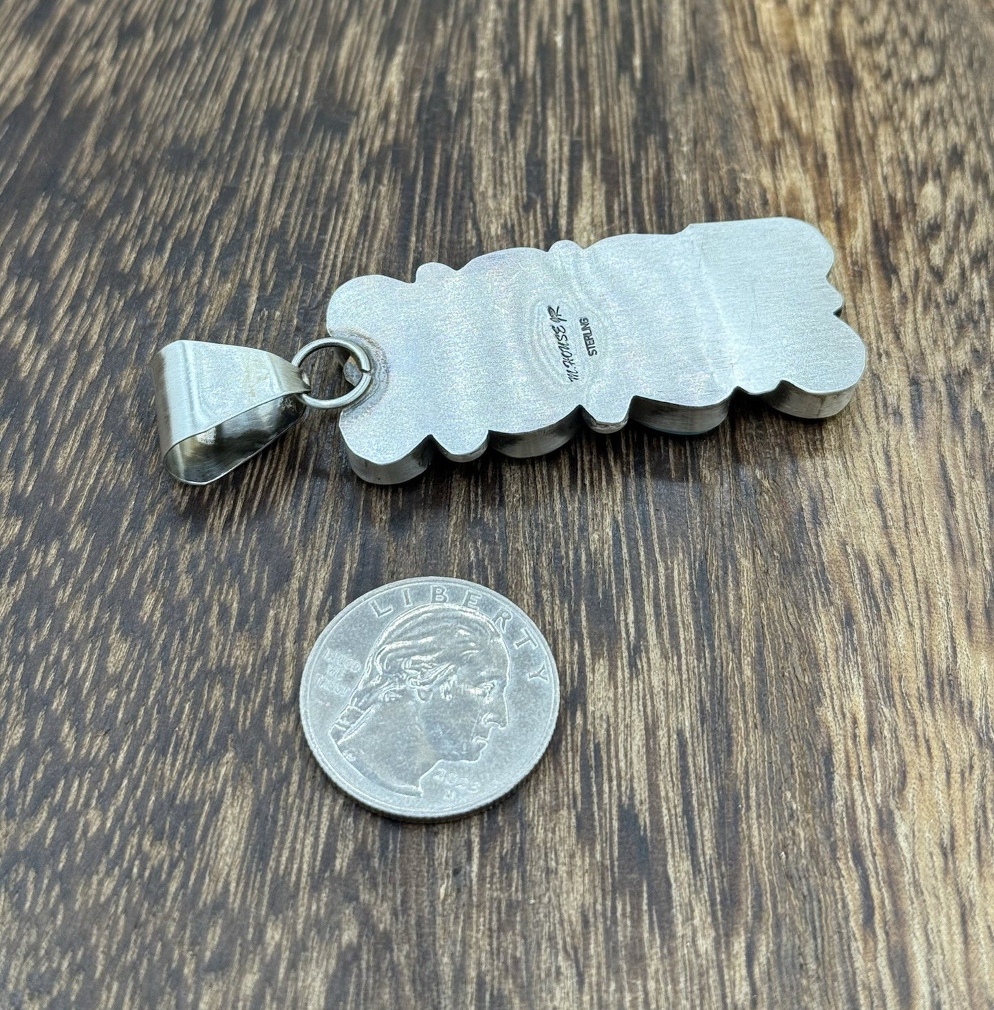 Native Navajo Handmade Sterling Silver Kingman Turquoise Cluster Drop Pendant