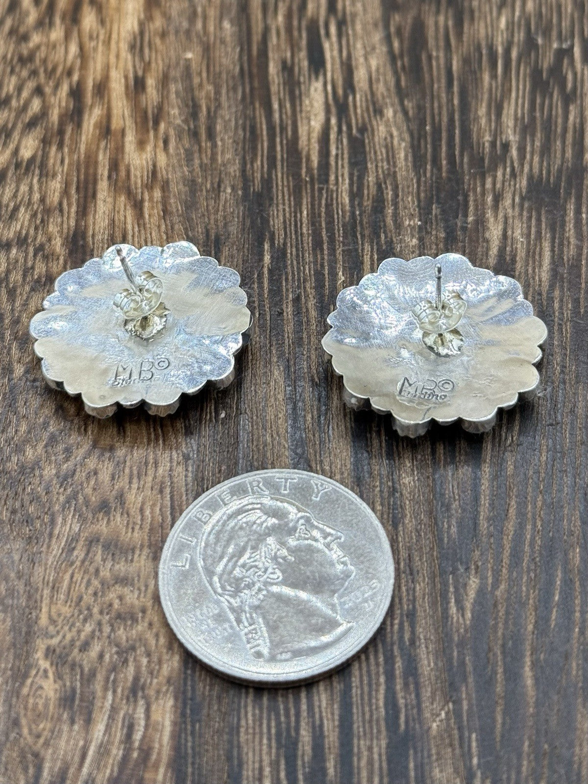 Native American Navajo Handmade Sterling Silver Turquoise Cluster Stud Earrings