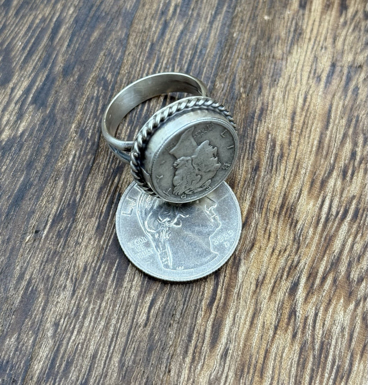 Native American Navajo Handmade Sterling Silver Liberty Dime Ring Size 9