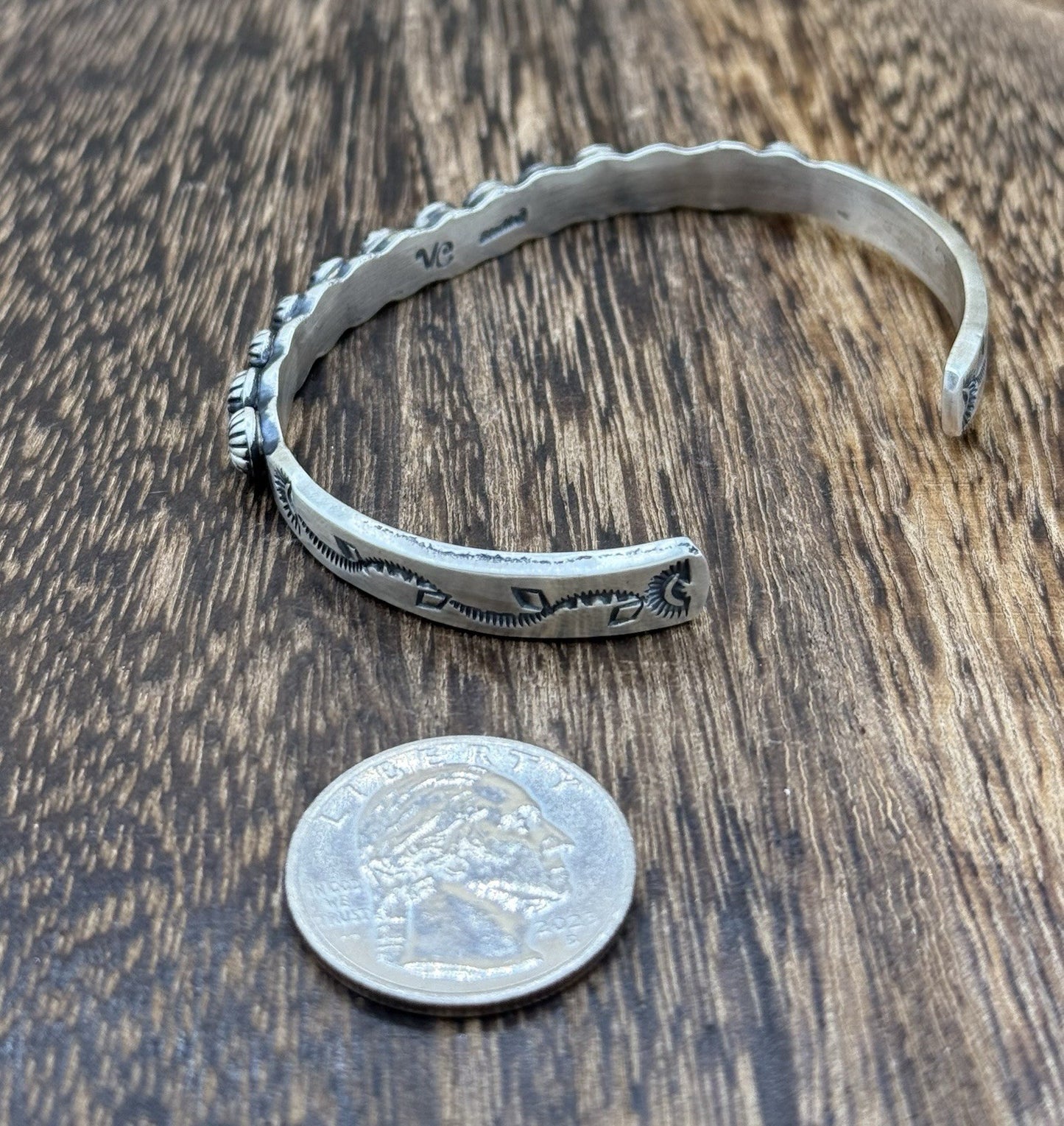 Navajo Handmade Sterling Silver Old Look Concho Design Stacker Cuff Bracelet