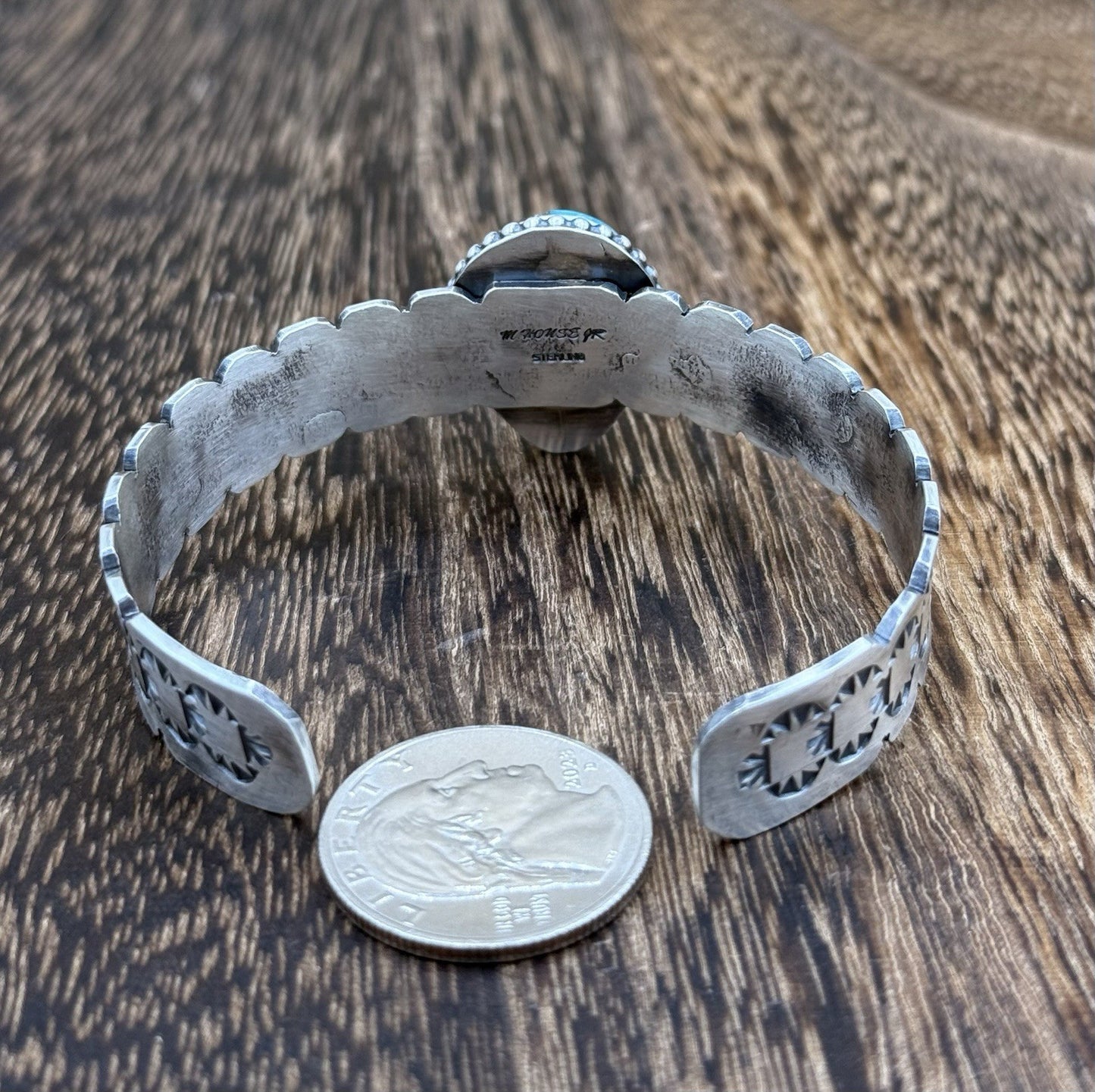 Navajo Handmade Sterling Silver Blue Bird Turquoise Stacker Cuff Bracelet