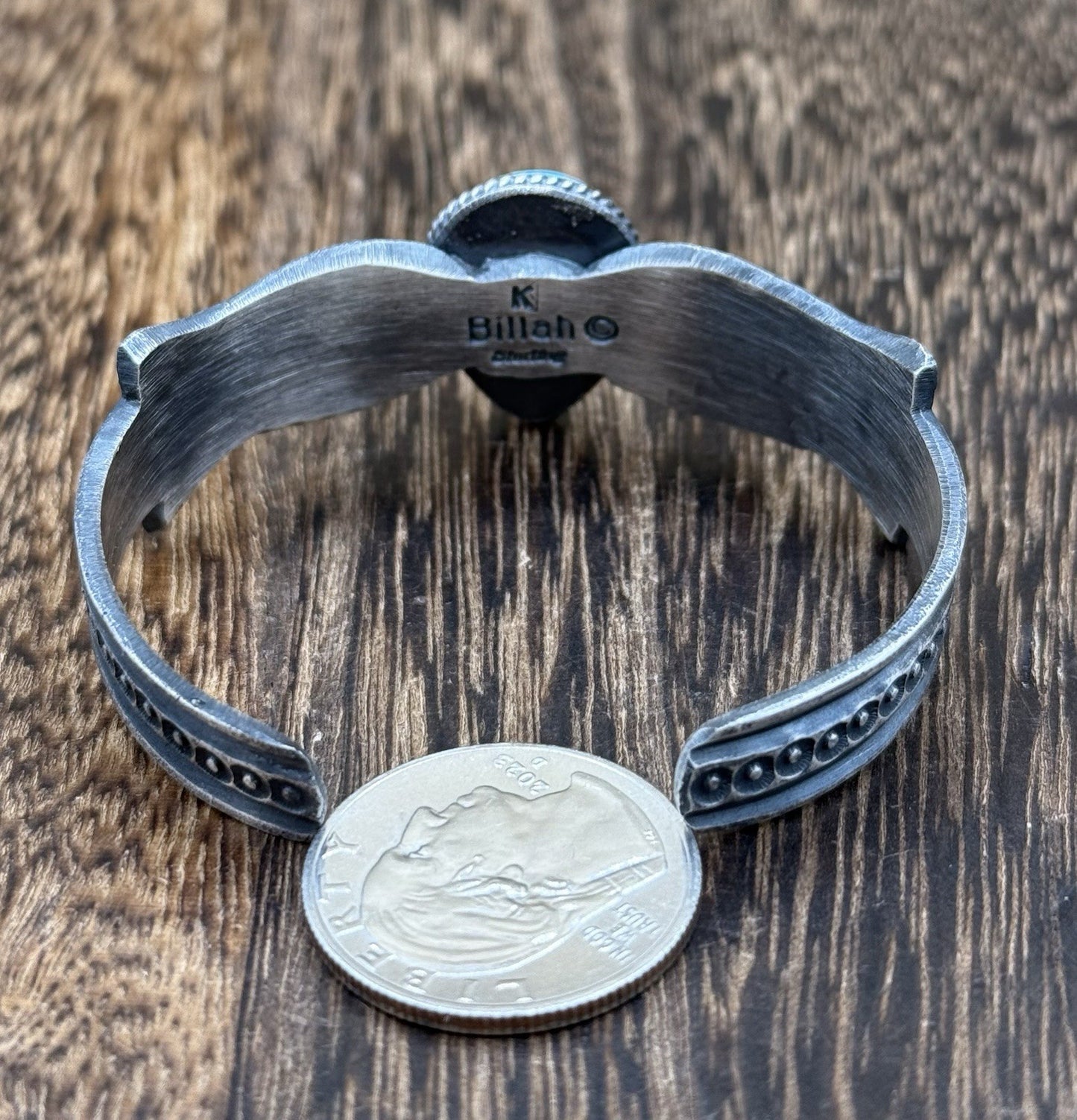 Navajo Handmade Sterling Silver White Water Turquoise Old look Cast Bracelet