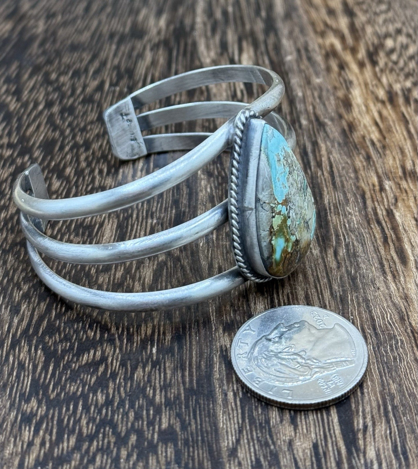 Native American Navajo Handmade Sterling Silver Royston Turquoise Cuff Bracelet