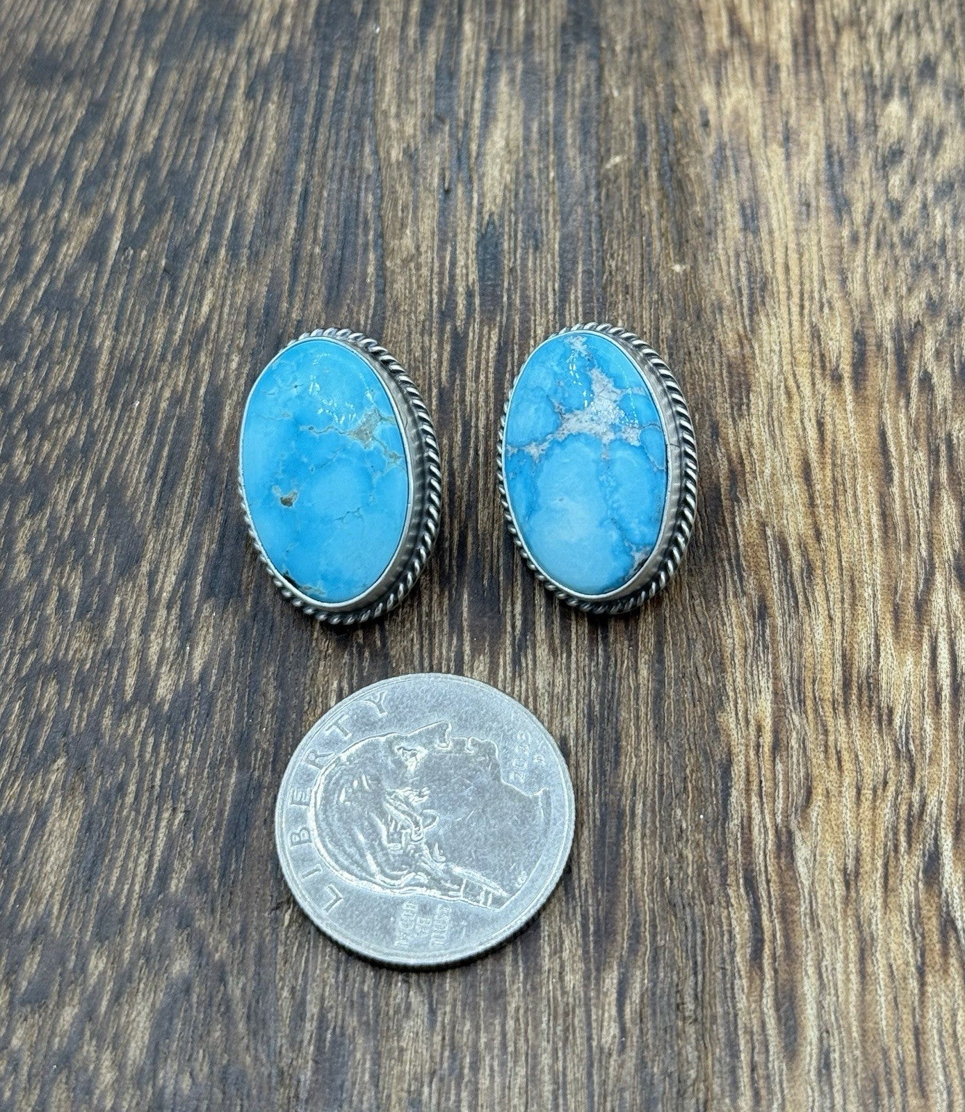 Native Navajo Handmade Sterling Silver Blue Bird Turquoise Post Stud Earrings