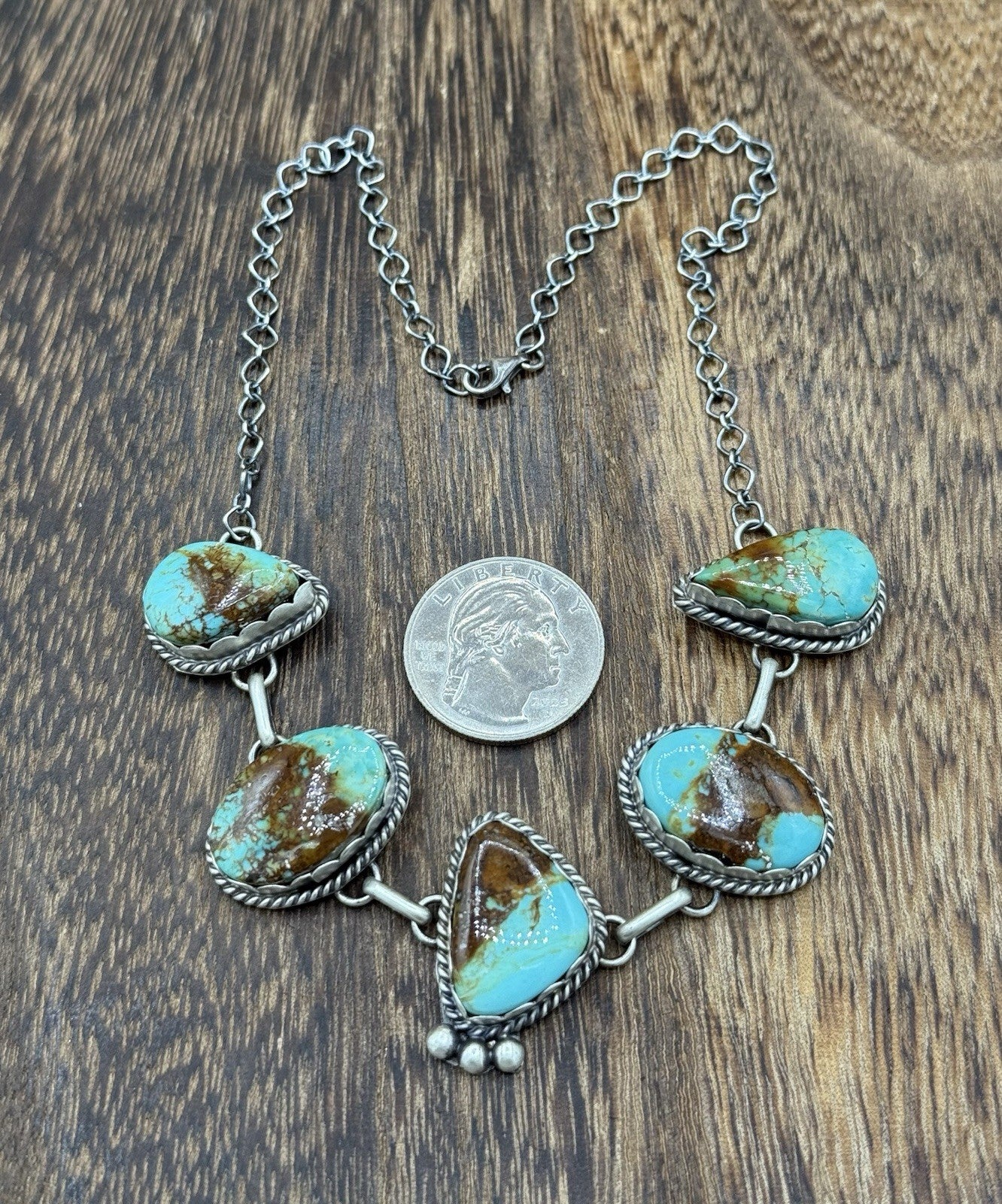 Native Navajo Handmade Sterling Silver Kingman Turquoise Choker Necklace 15β