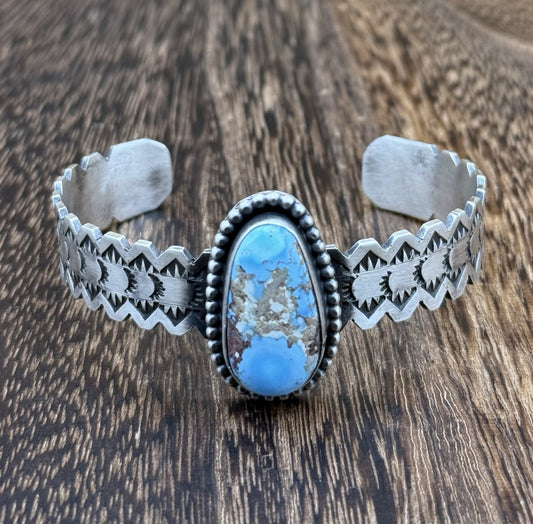 Navajo Handmade Sterling Silver Golden Hills Turquoise Stacker Cuff Bracelet