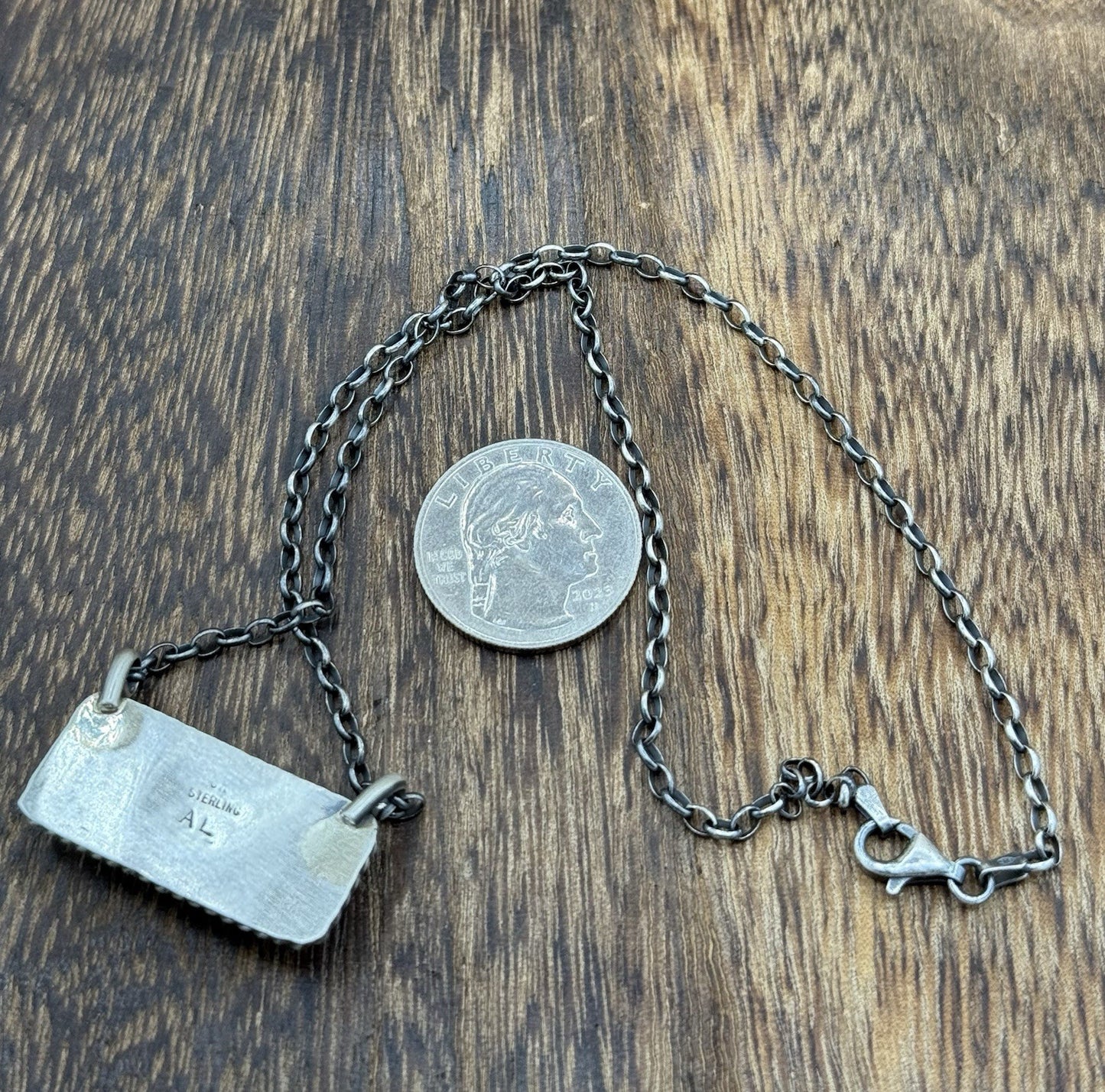 Navajo Handmade Sterling Silver Kingman Turquoise Bar Necklace 16” Augustine L.