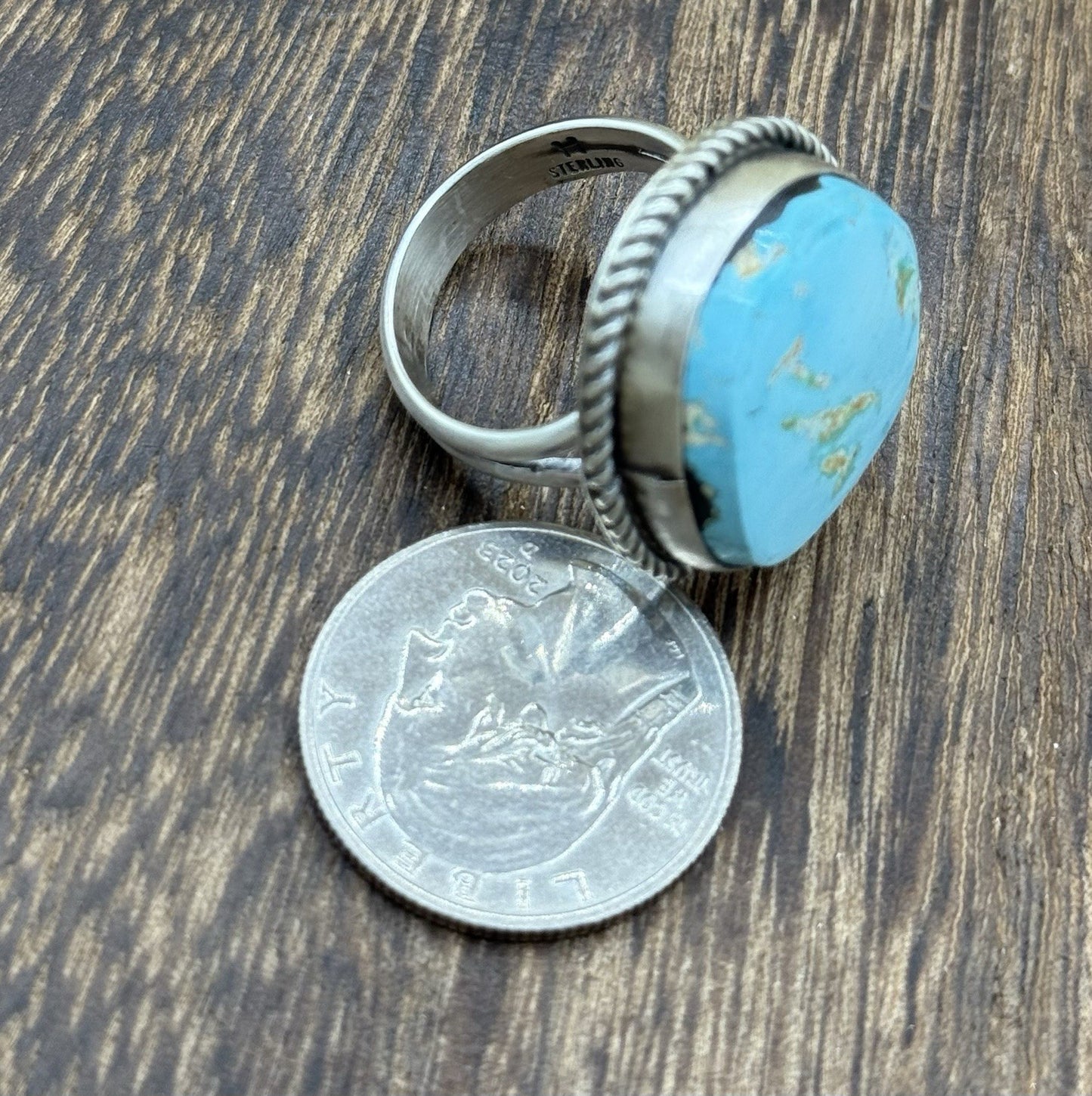 Native American Navajo Handmade Sterling Silver Royston Turquoise Ring Size 9