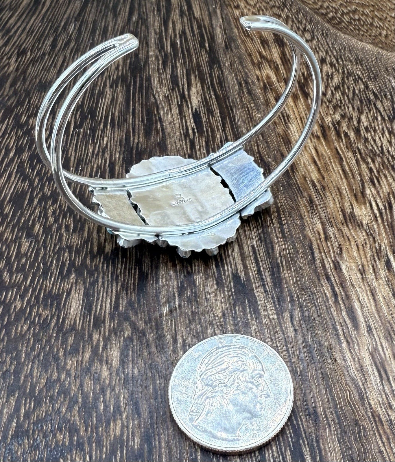 Navajo Handmade Sterling Silver Turquoise Traditional Cluster Cuff Bracelet