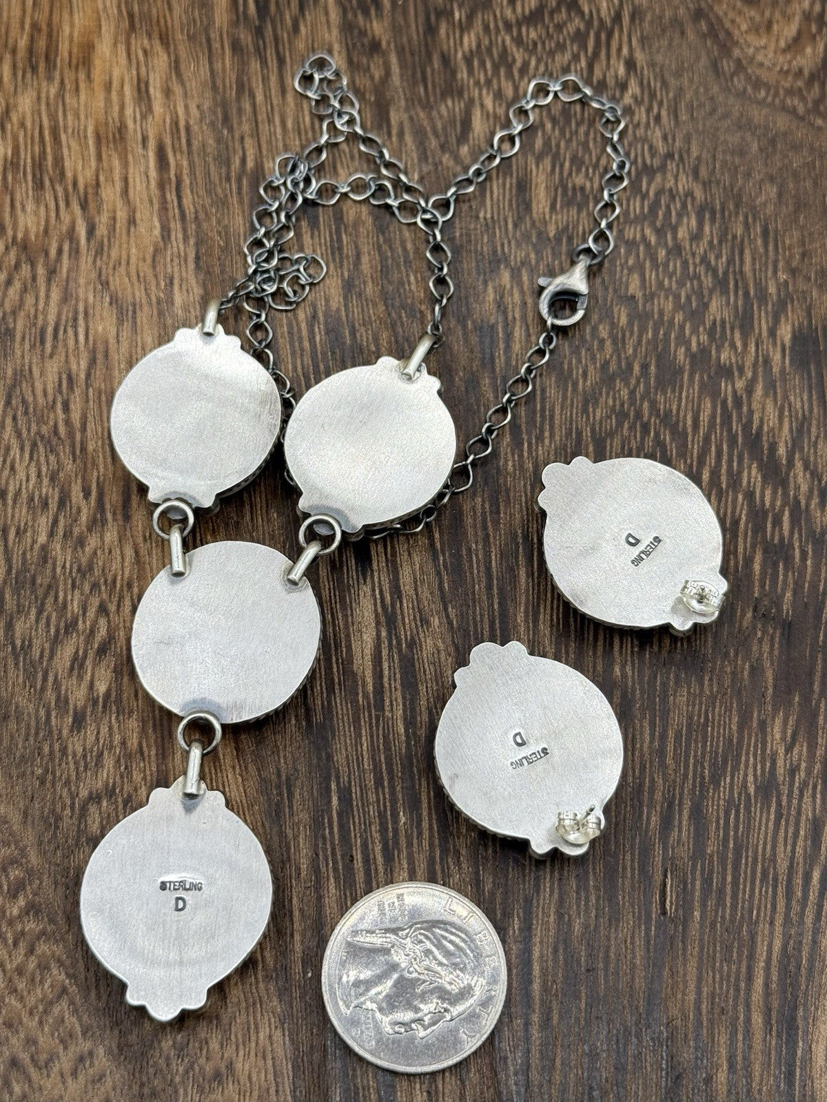 Navajo Handmade Sterling Silver Violet Dahlia Rose Lariat Necklace Set 18”