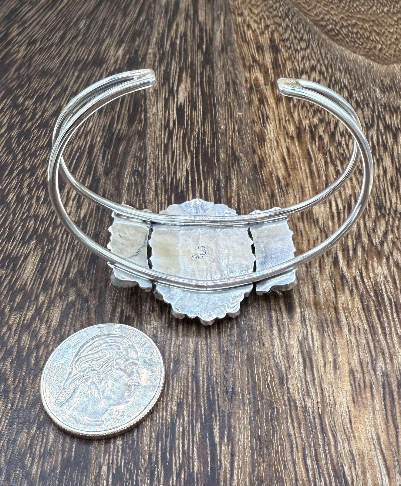 Navajo Handmade Sterling Silver Turquoise Traditional Cluster Cuff Bracelet