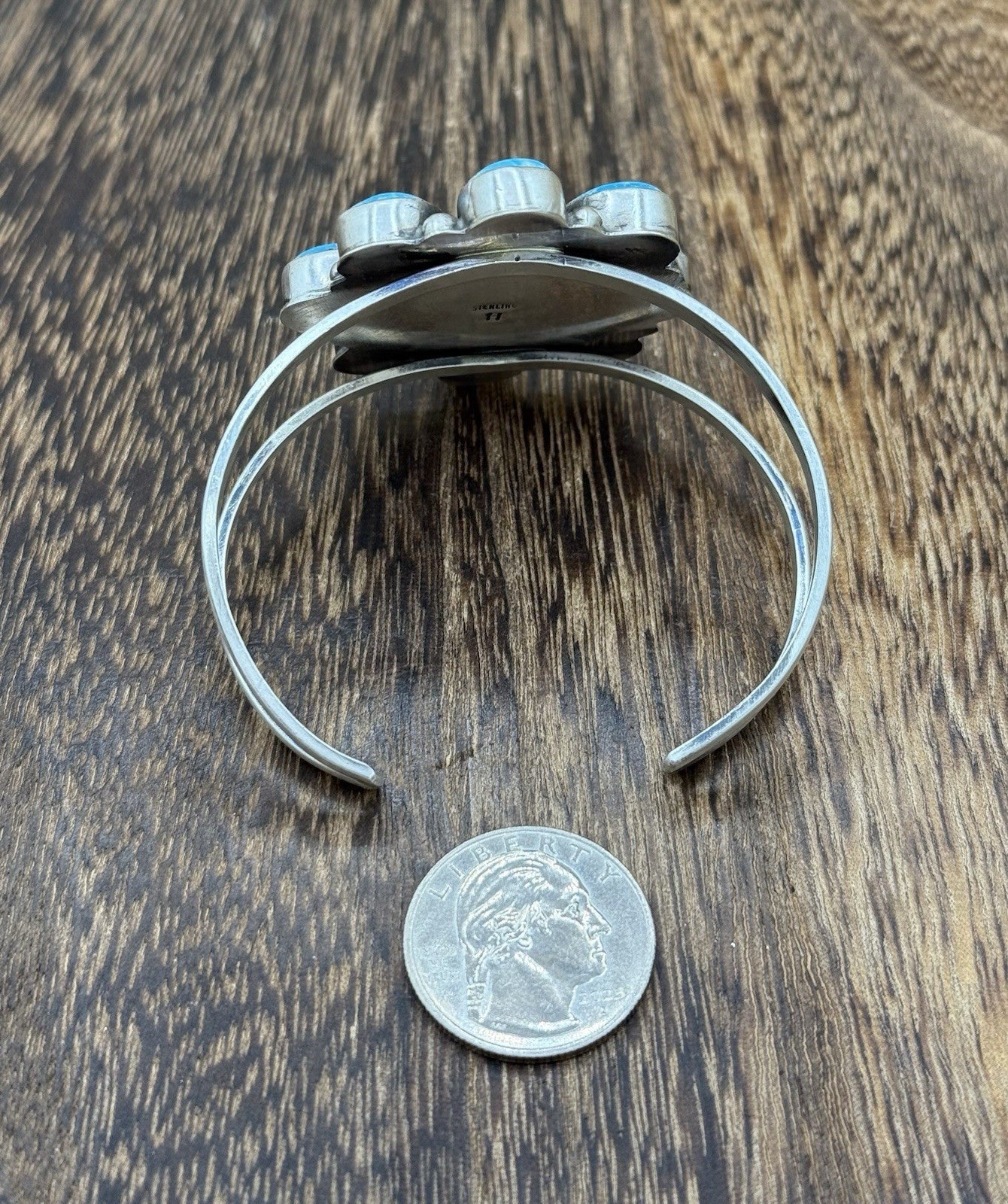 Navajo Handmade Sterling Silver Blue Ridge Turquoise Cluster Cuff Bracelet