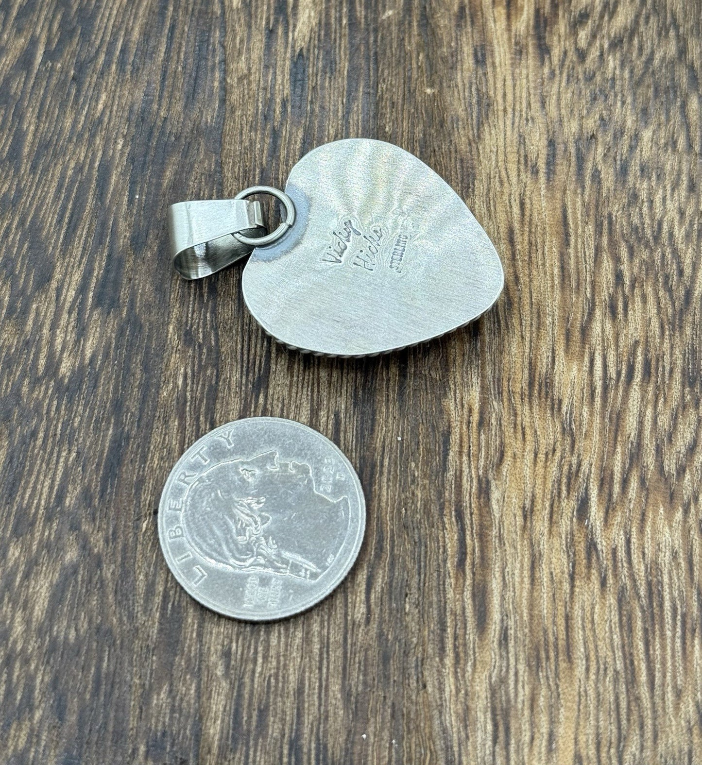 Navajo Handmade Sterling Silver Orange Spiny Oyster Shell Heart Shaped Pendant