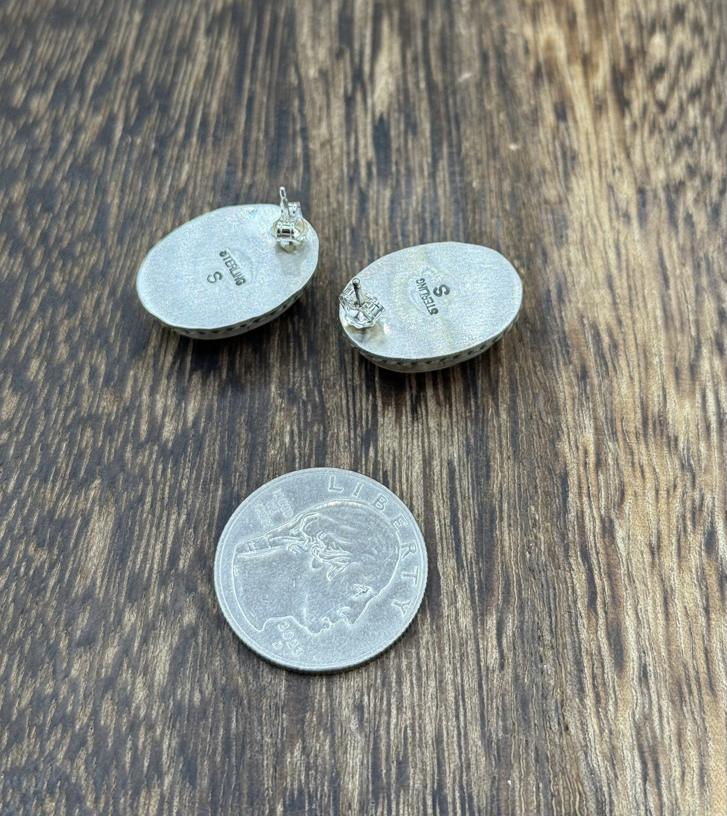 Native Navajo Handmade Sterling Silver Orange Spiny Oyster Shell Stud Earrings