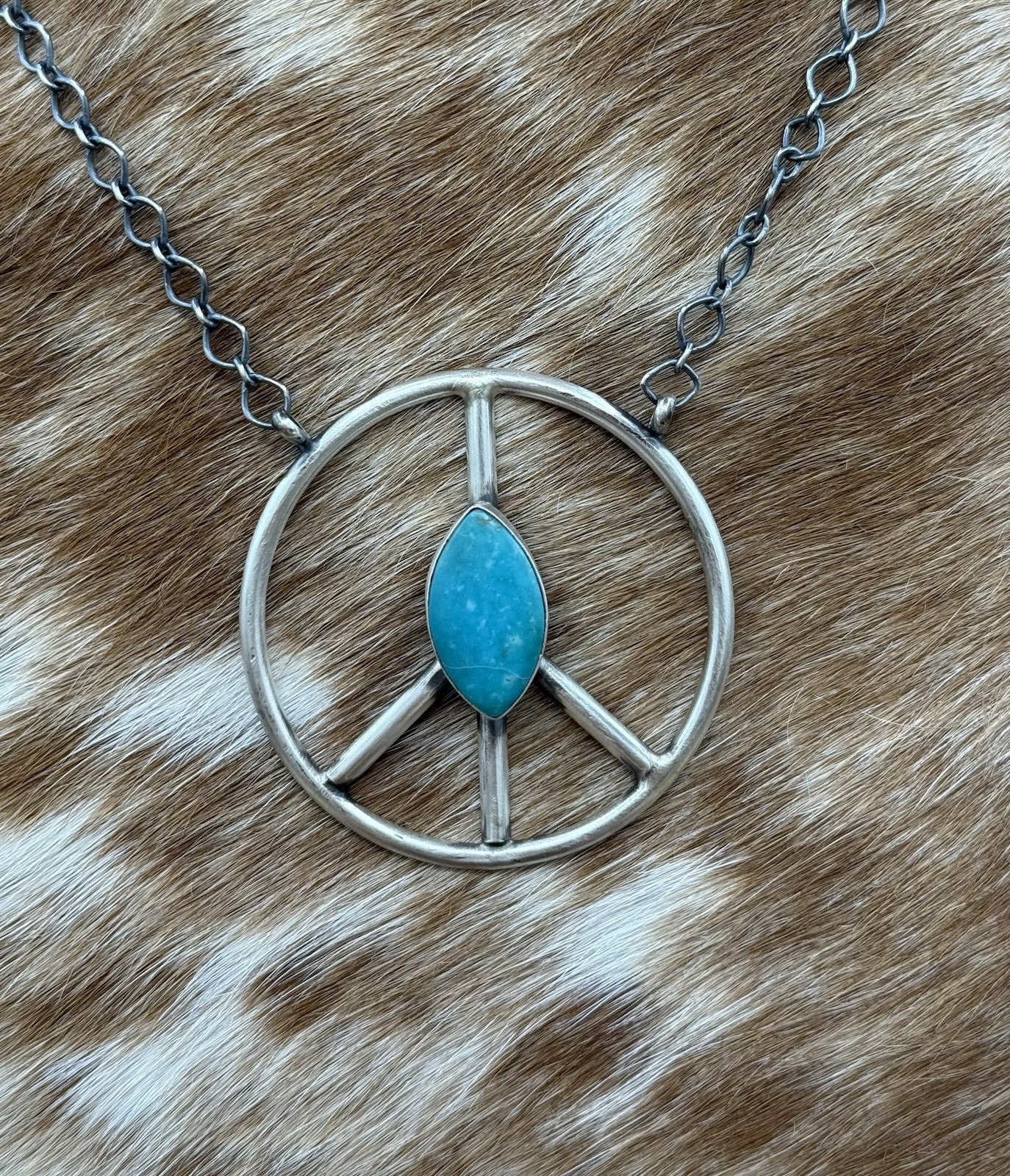 Native American Navajo handmade Sterling Silver Turquoise Peace Hippie Necklace