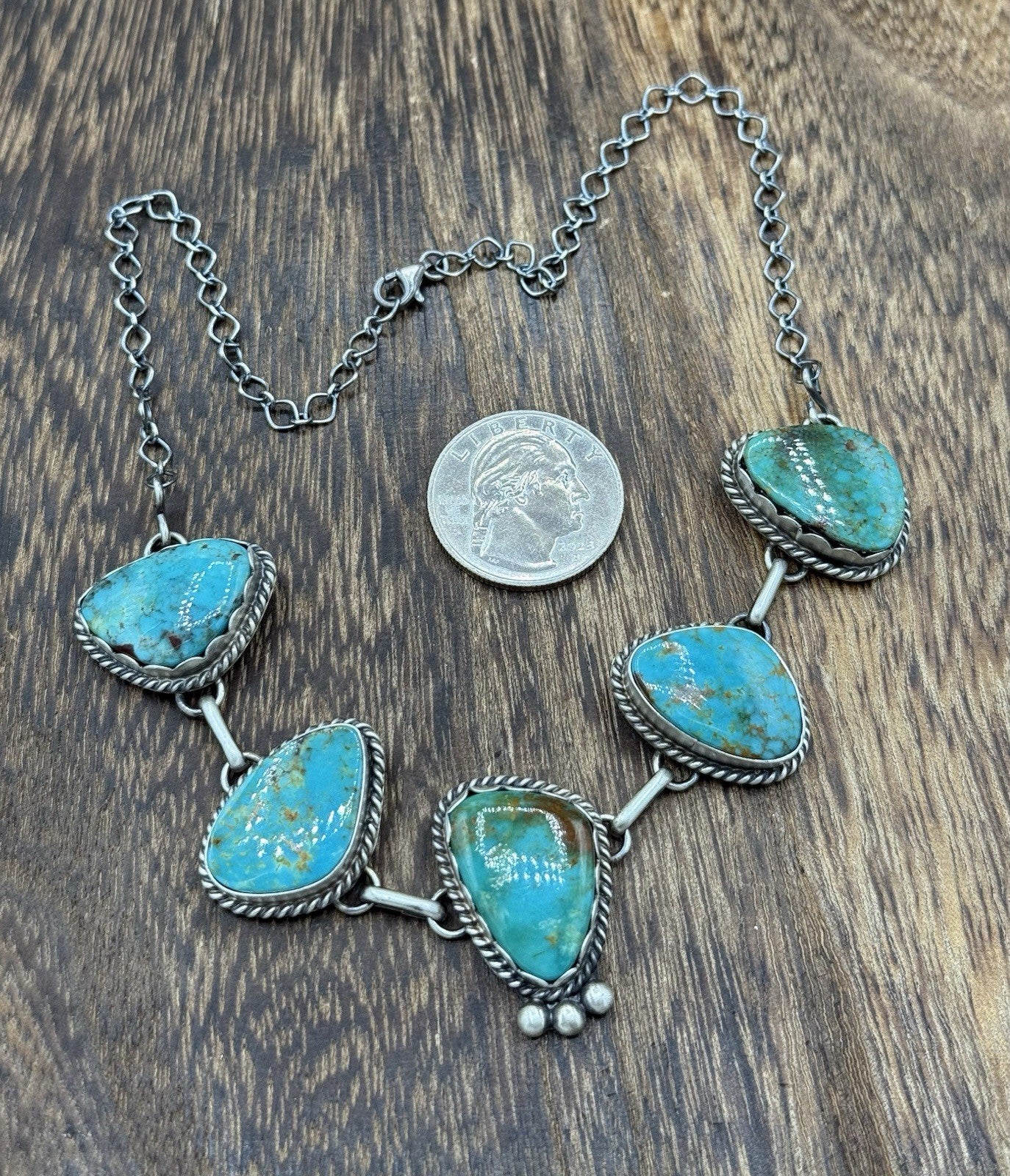 Native Navajo Handmade Sterling Silver Kingman Turquoise Choker Necklace 15β