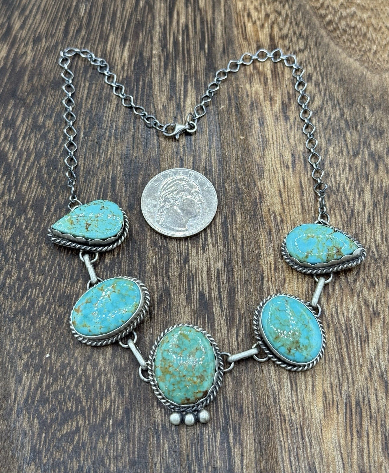 Native Navajo Handmade Sterling Silver Kingman Turquoise Choker Necklace 15β