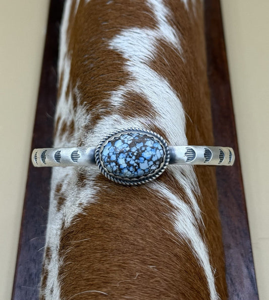 Navajo Handmade Sterling Silver Golden Hills Turquoise Stacker Cuff Bracelet