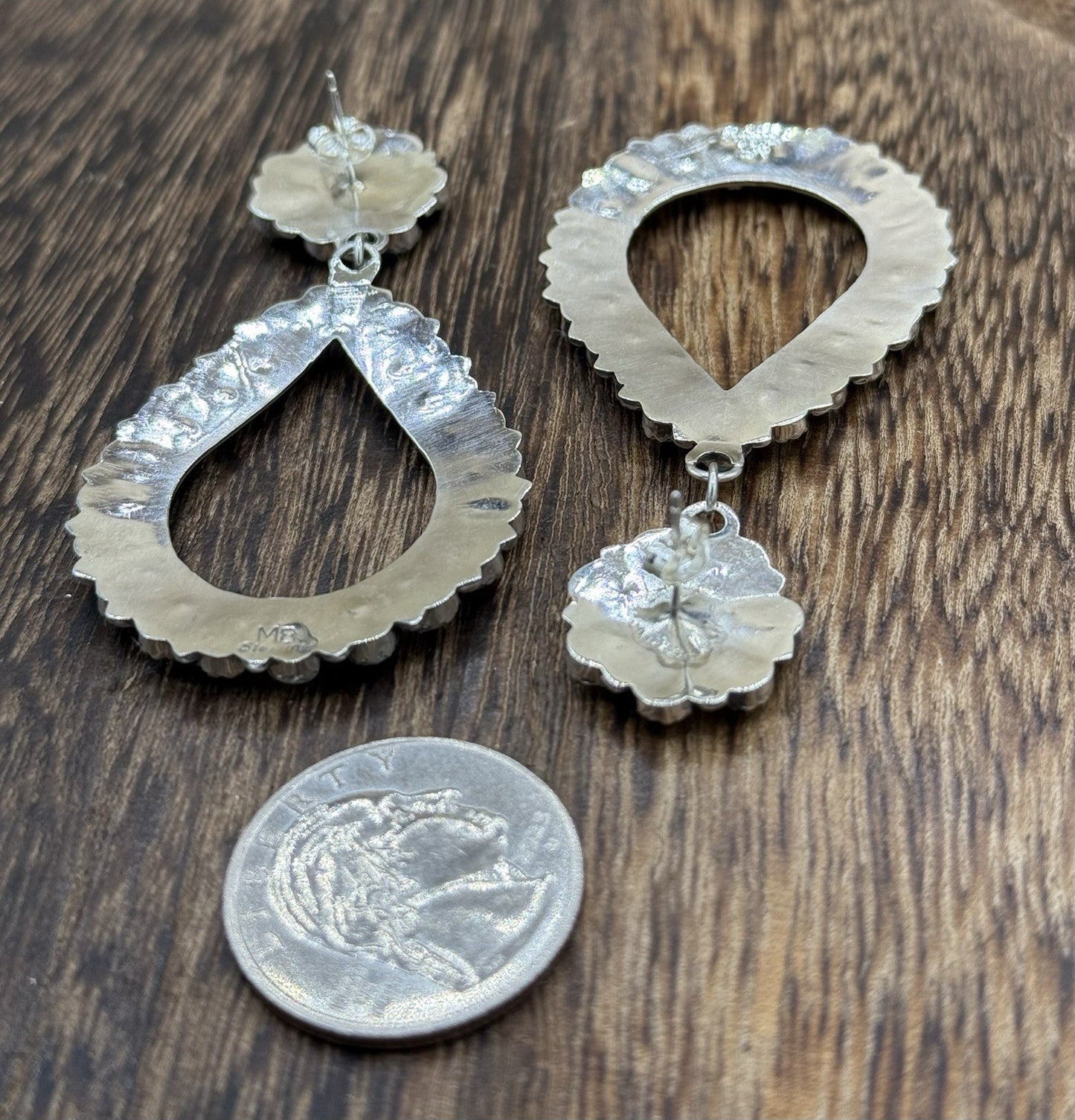 Navajo Handmade Sterling Silver Turquoise Cluster Post Drop earrings Large