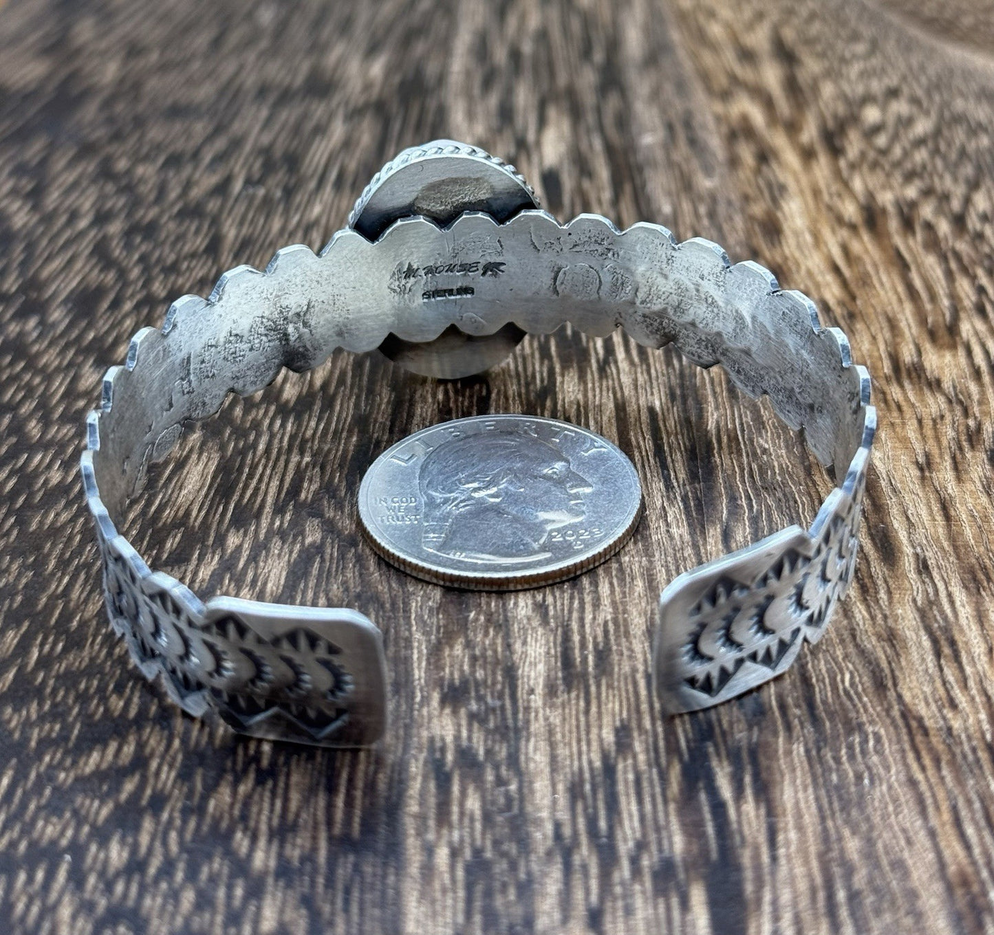 Navajo Handmade Sterling Silver Blue Bird Turquoise Stacker Cuff Bracelet