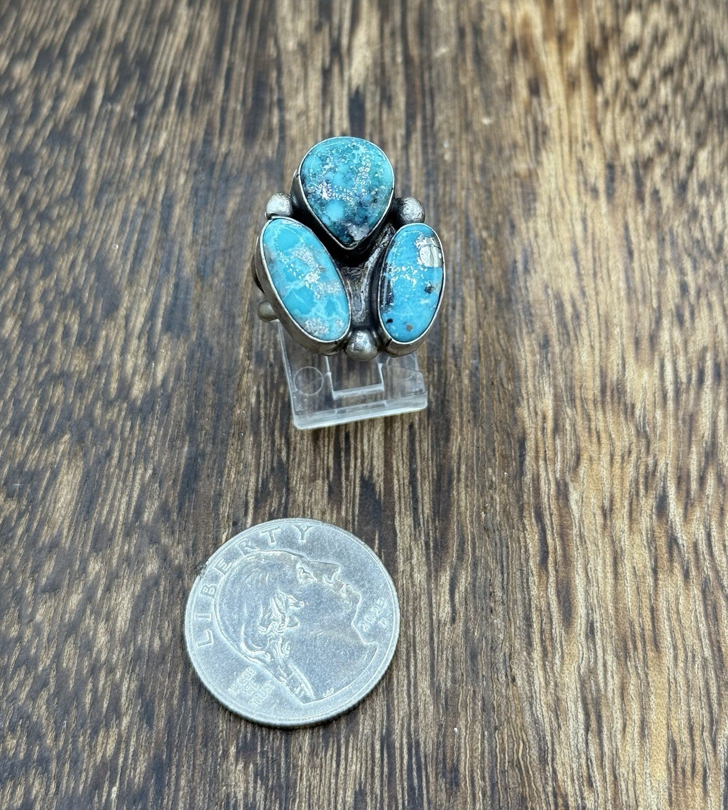 Navajo Handmade Sterling Silver White Water Turquoise Cluster Ring Size 8
