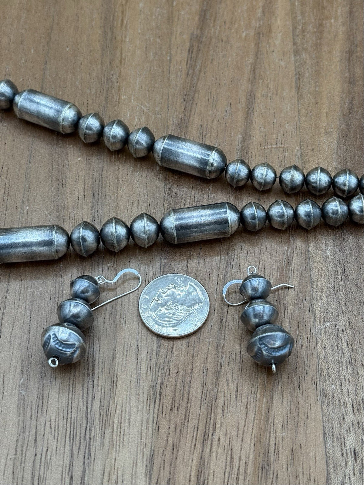 Authentic Navajo Handmade Old Look Navajo Pearl Bead Necklace And Earrings 24”