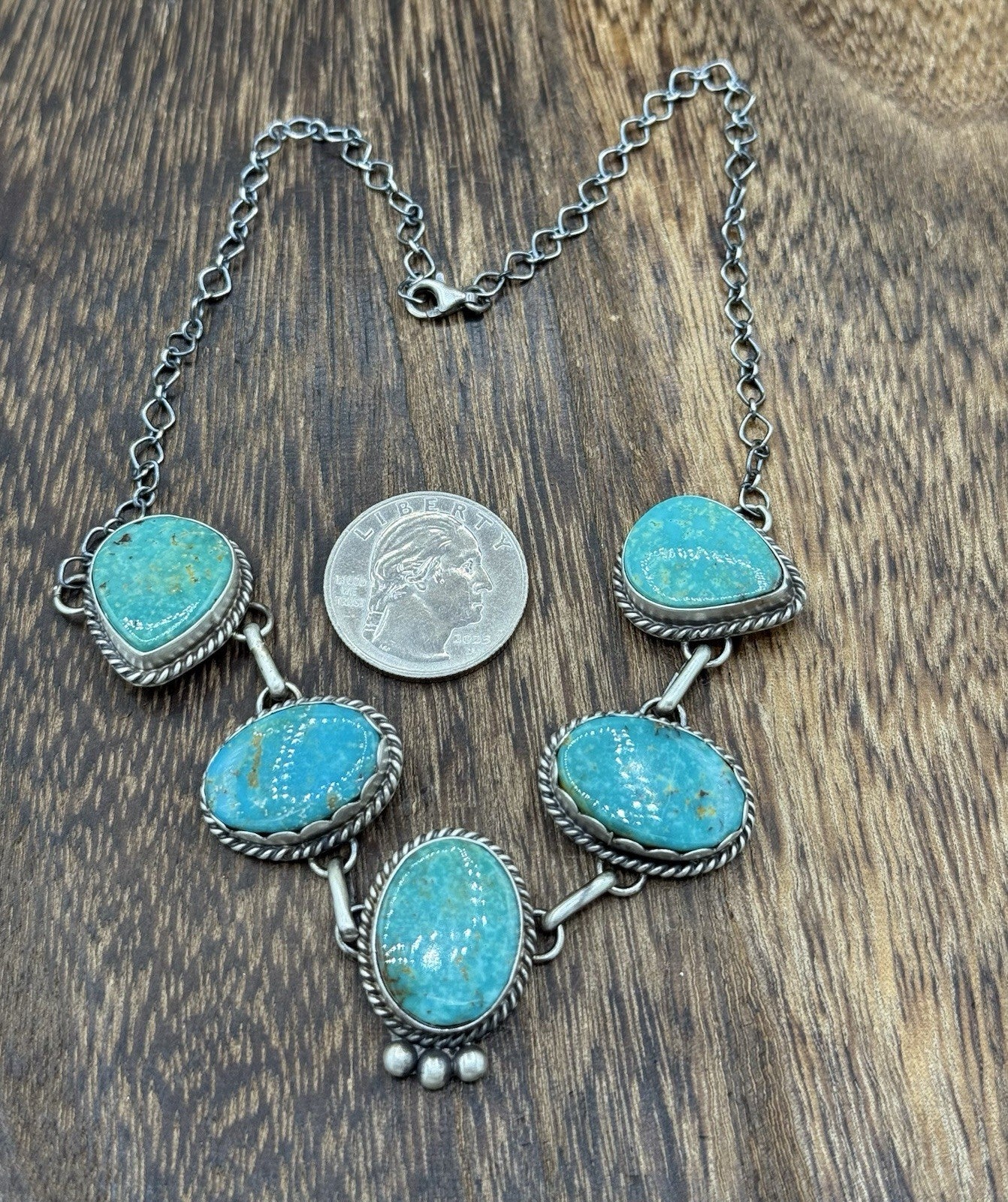 Native Navajo Handmade Sterling Silver Kingman Turquoise Choker Necklace 15β