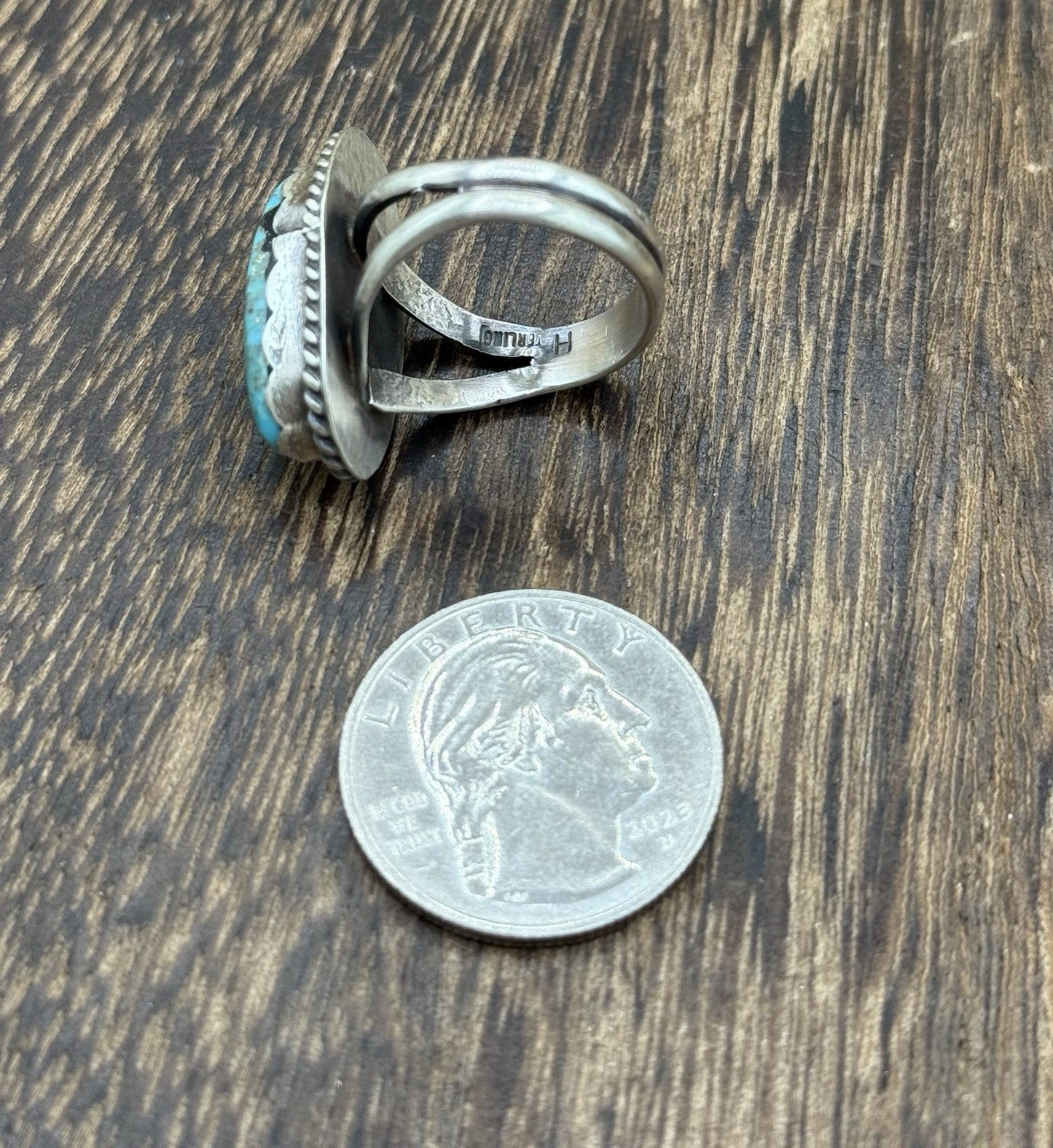 Native American Navajo Handmade Sterling Silver Royston Turquoise Ring Size 8