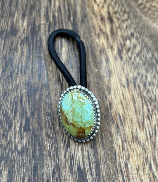 Native American Navajo Handmade Sterling Silver Blue Glacier Turquoise Hair Tie