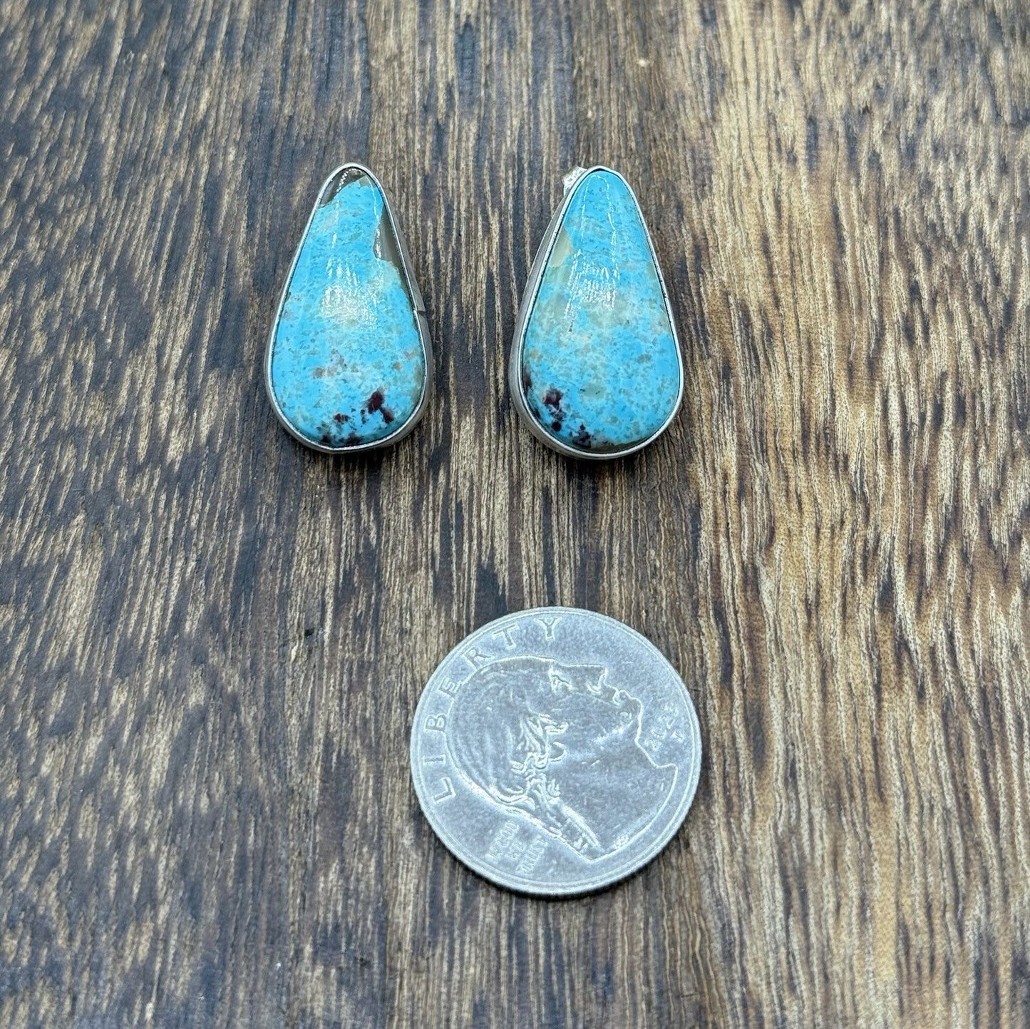 Native Navajo Handmade Sterling Silver Blue Glacier Turquoise Post Stud Earrings