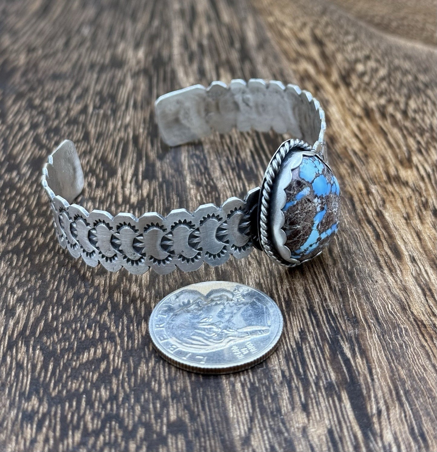 Navajo Handmade Sterling Silver Golden Hills Turquoise Stacker Cuff Bracelet