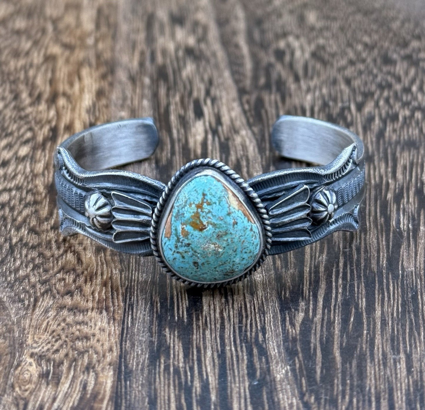 Navajo Handmade Sterling Silver Royston Turquoise Old look Cast Bracelet