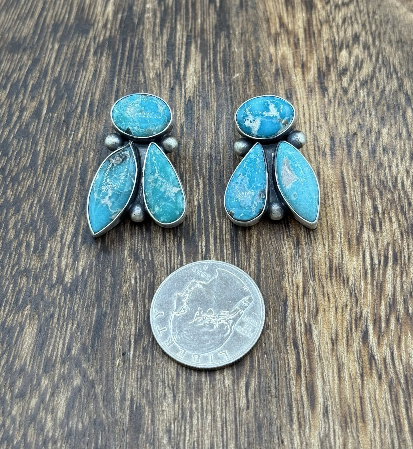 Navajo Handmade Sterling Silver White Water Turquoise Post Cluster Earrings