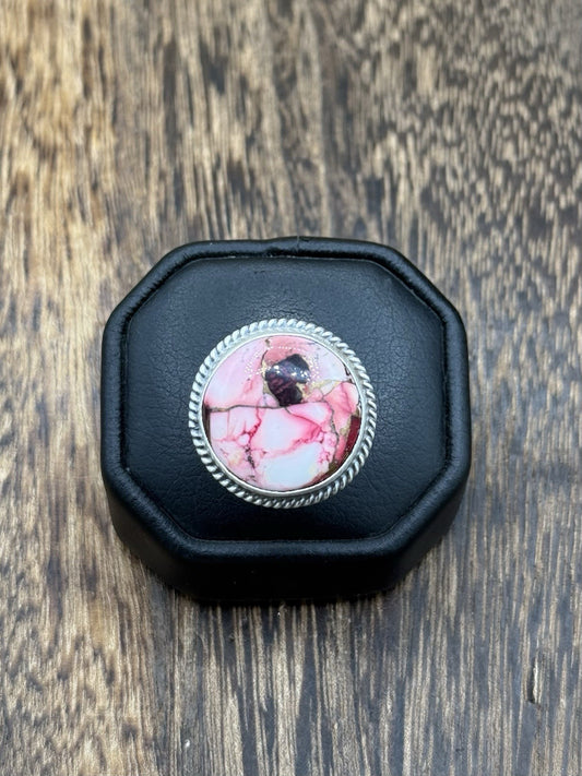 Navajo Handmade Sterling Silver Dahlia Rose Adjustable Ring  Size 7 To 10