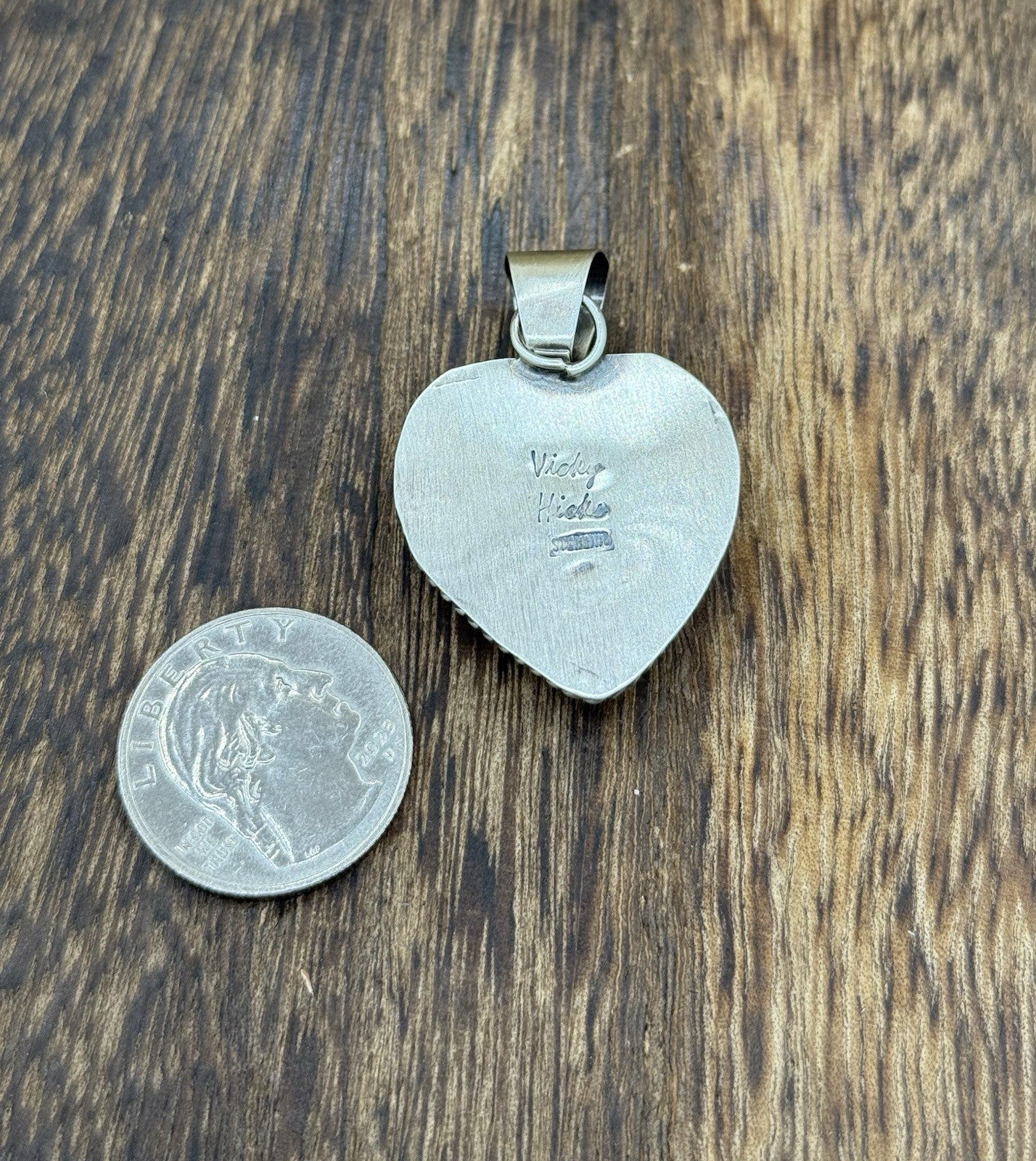 Navajo Handmade Sterling Silver Red Spiny Oyster Shell Heart Shaped Pendant