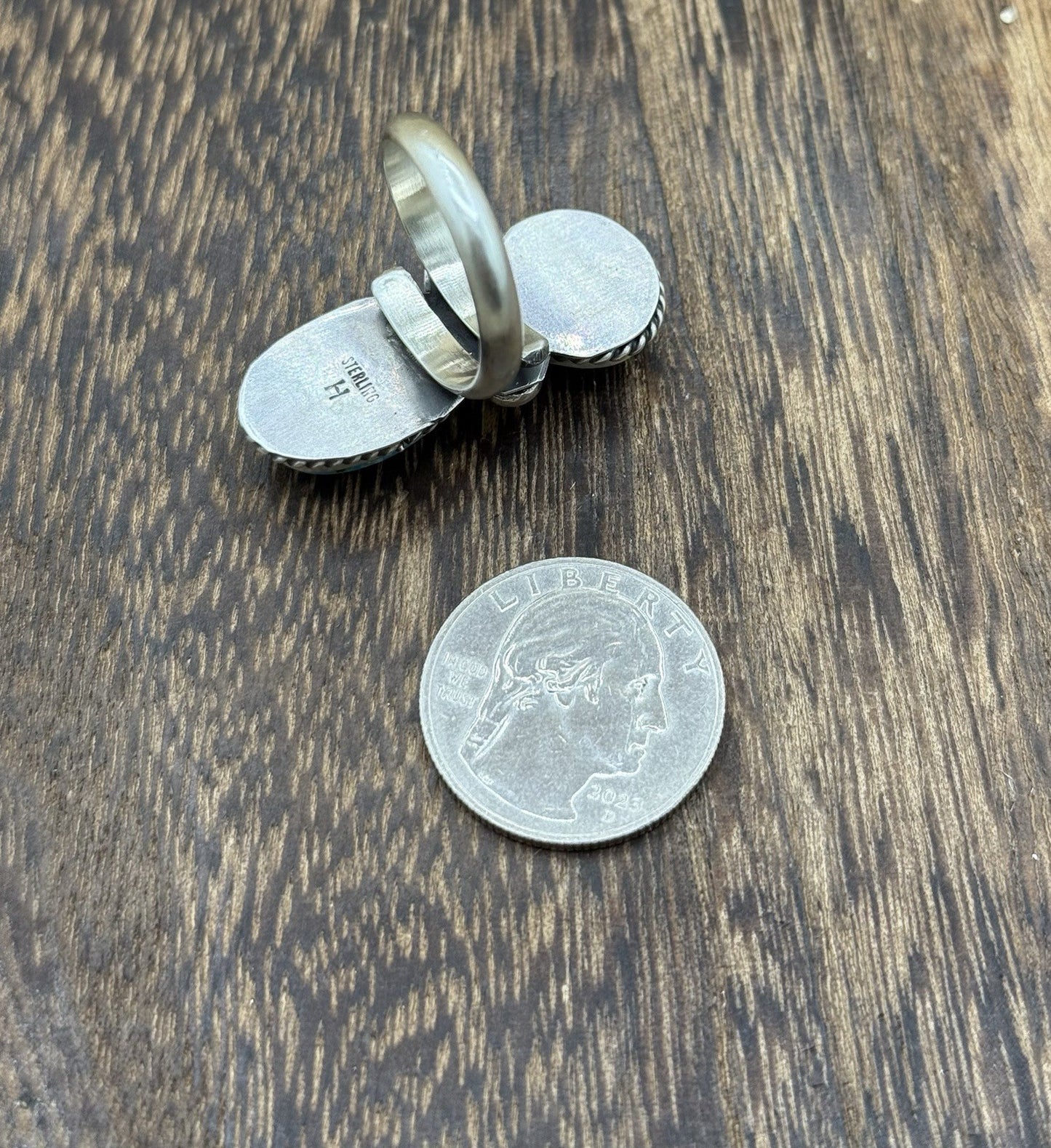 Navajo Handmade Sterling Silver White Water Turquoise Adjustable Ring Size 7 - 9