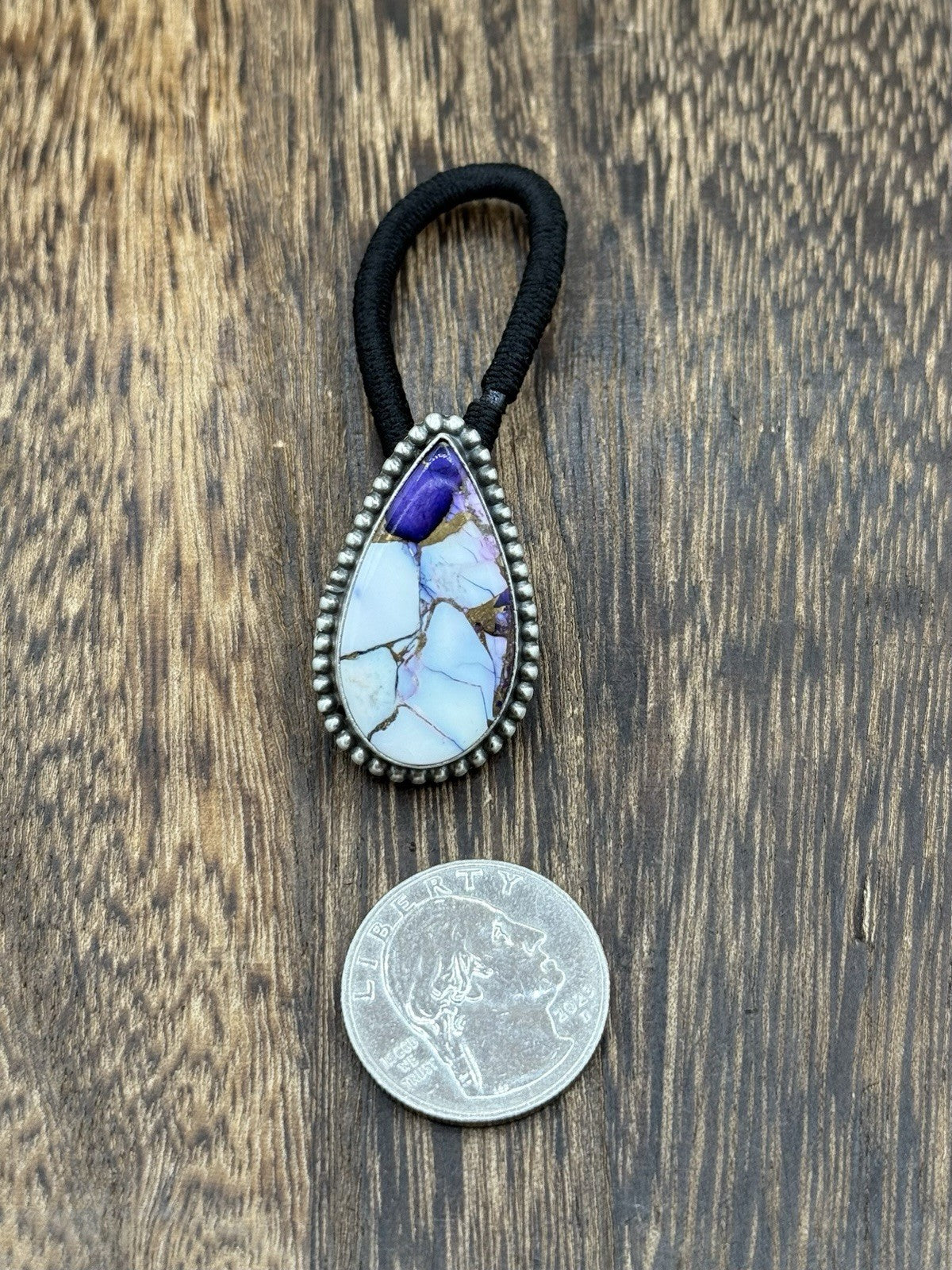 Native American Navajo Handmade Sterling Silver Violet Rose Dahlia Hair Tie