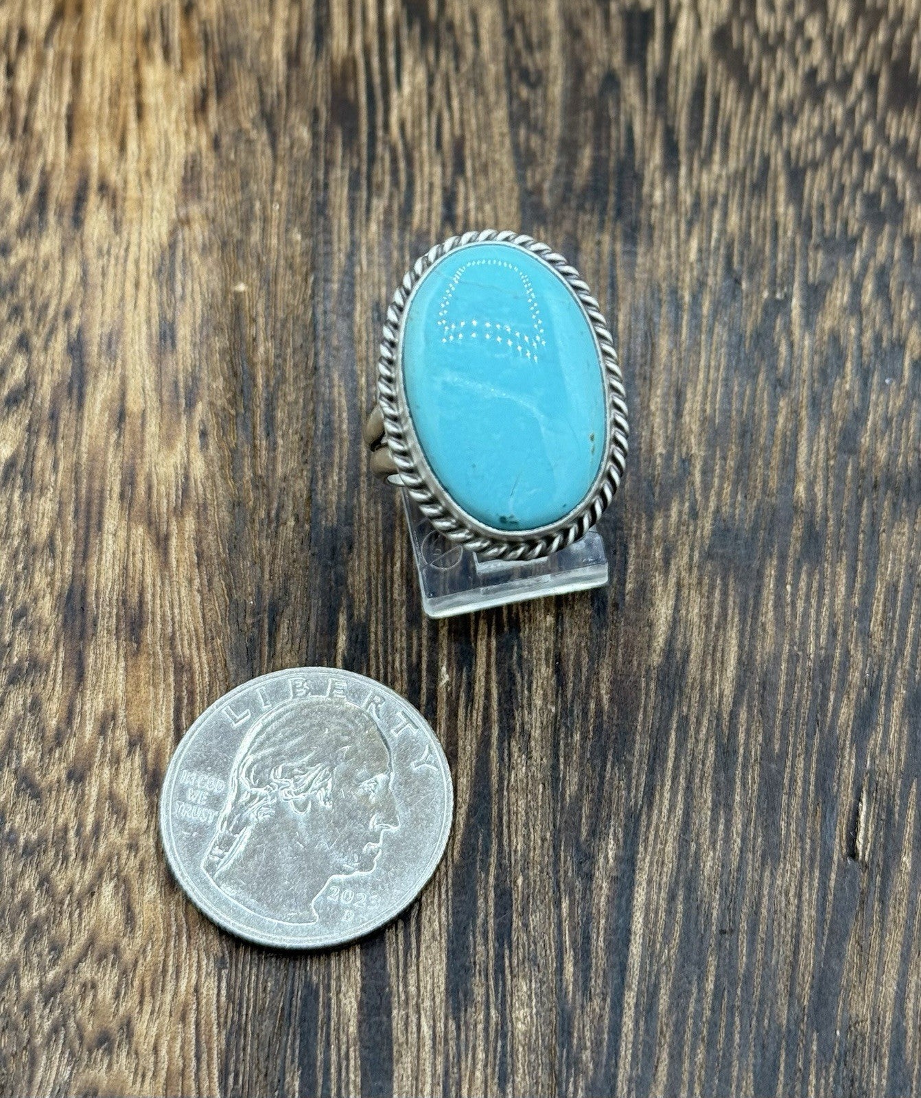 Navajo Handmade Sterling Silver Kingman Turquoise Adjustable Ring Size 7 To 10