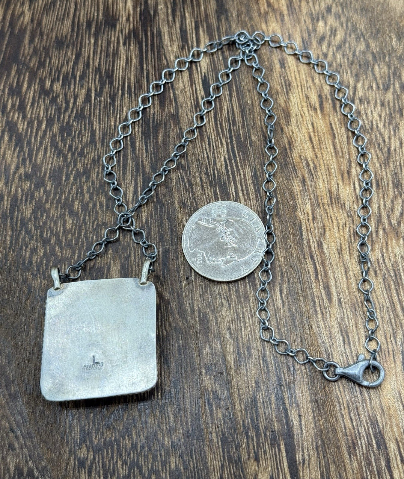 Native Navajo Handmade Sterling Silver Kingman Turquoise Bar Necklace 18”