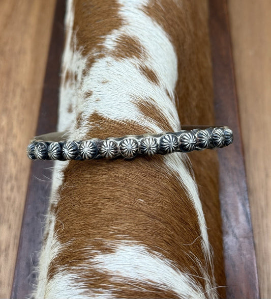 Navajo Handmade Sterling Silver Old Look Concho Design Stacker Cuff Bracelet