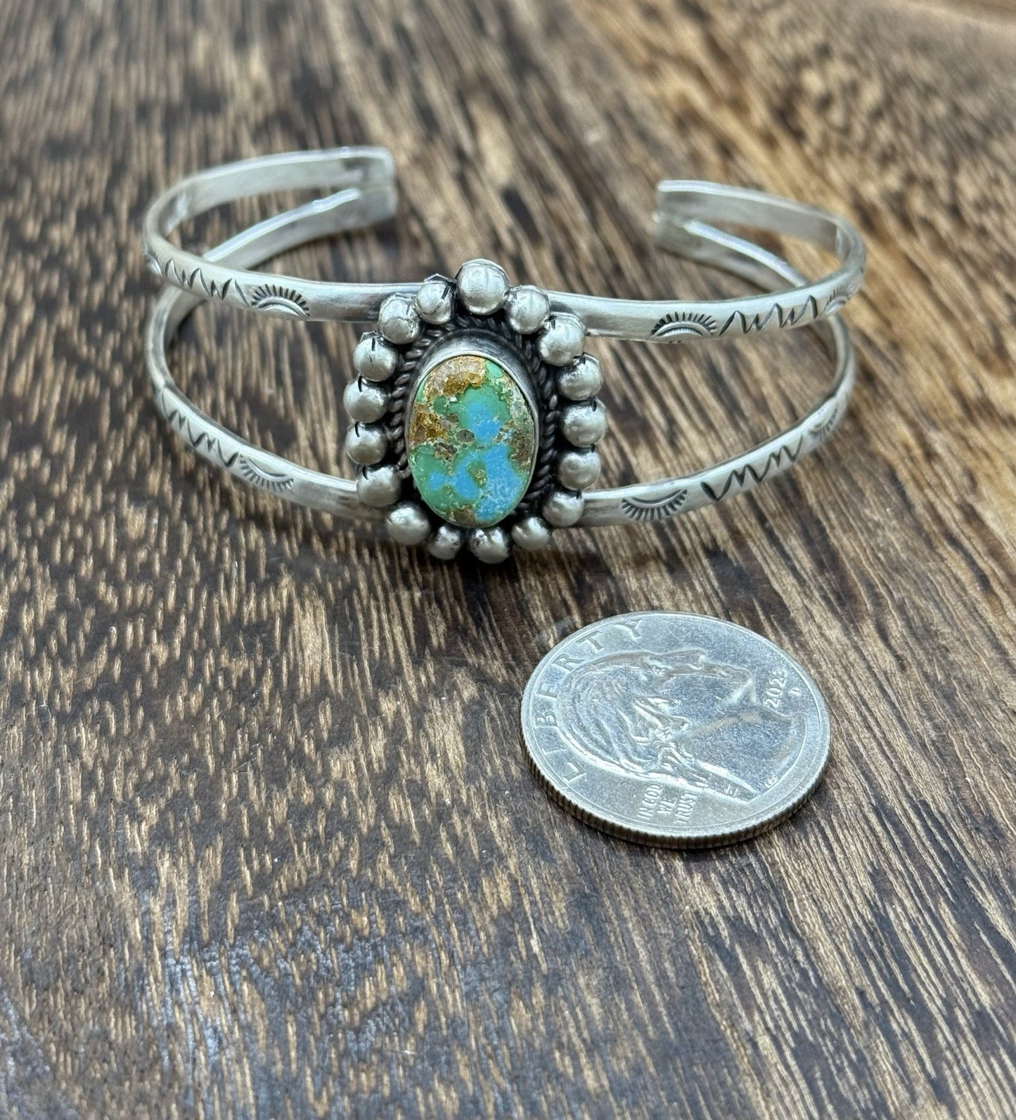 Native Navajo Handmade Sterling Silver Sonoran Gold Turquoise Cuff Bracelet