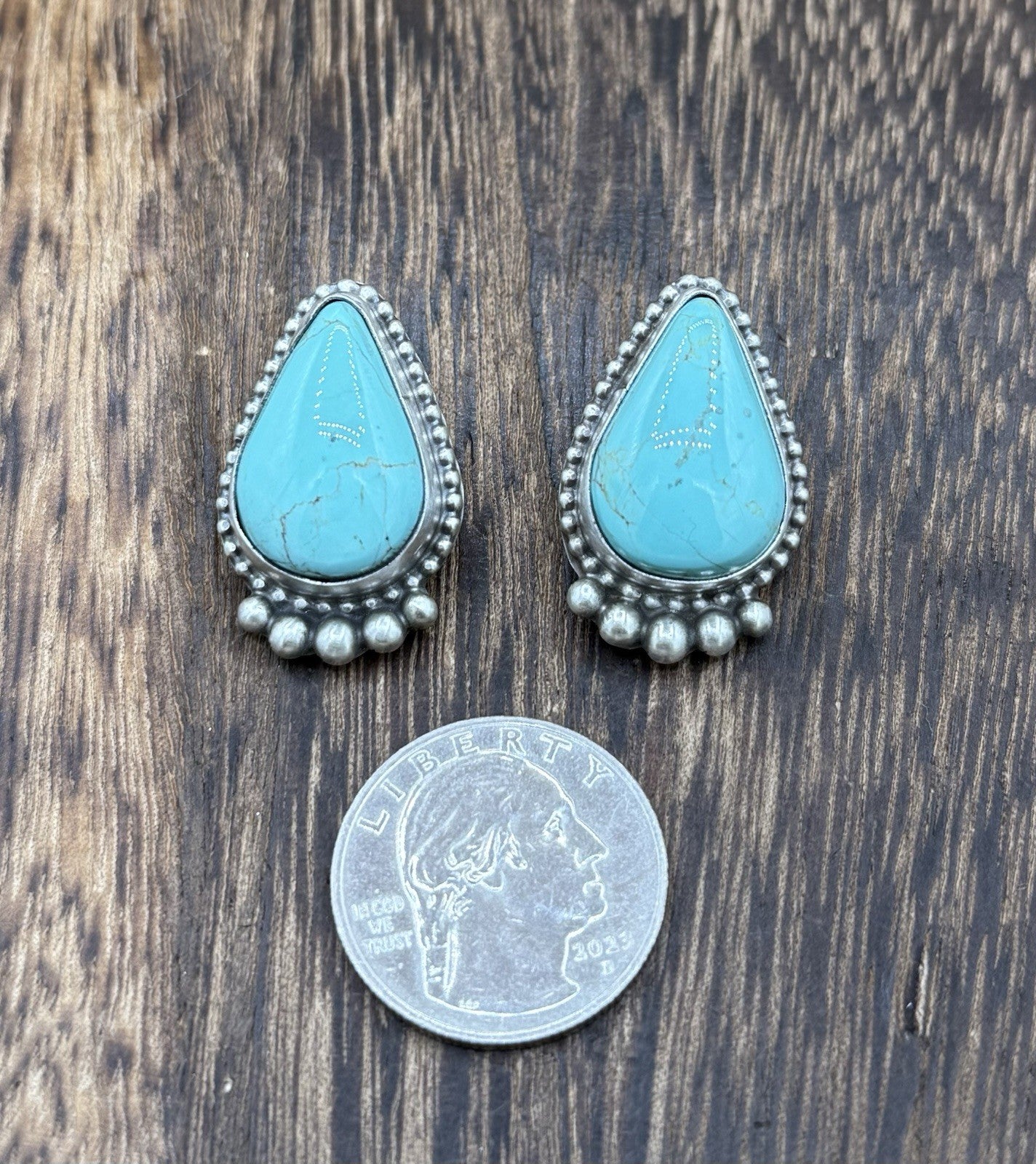 Native Navajo Handmade Sterling Silver Blue Glacier Turquoise Post Stud Earrings