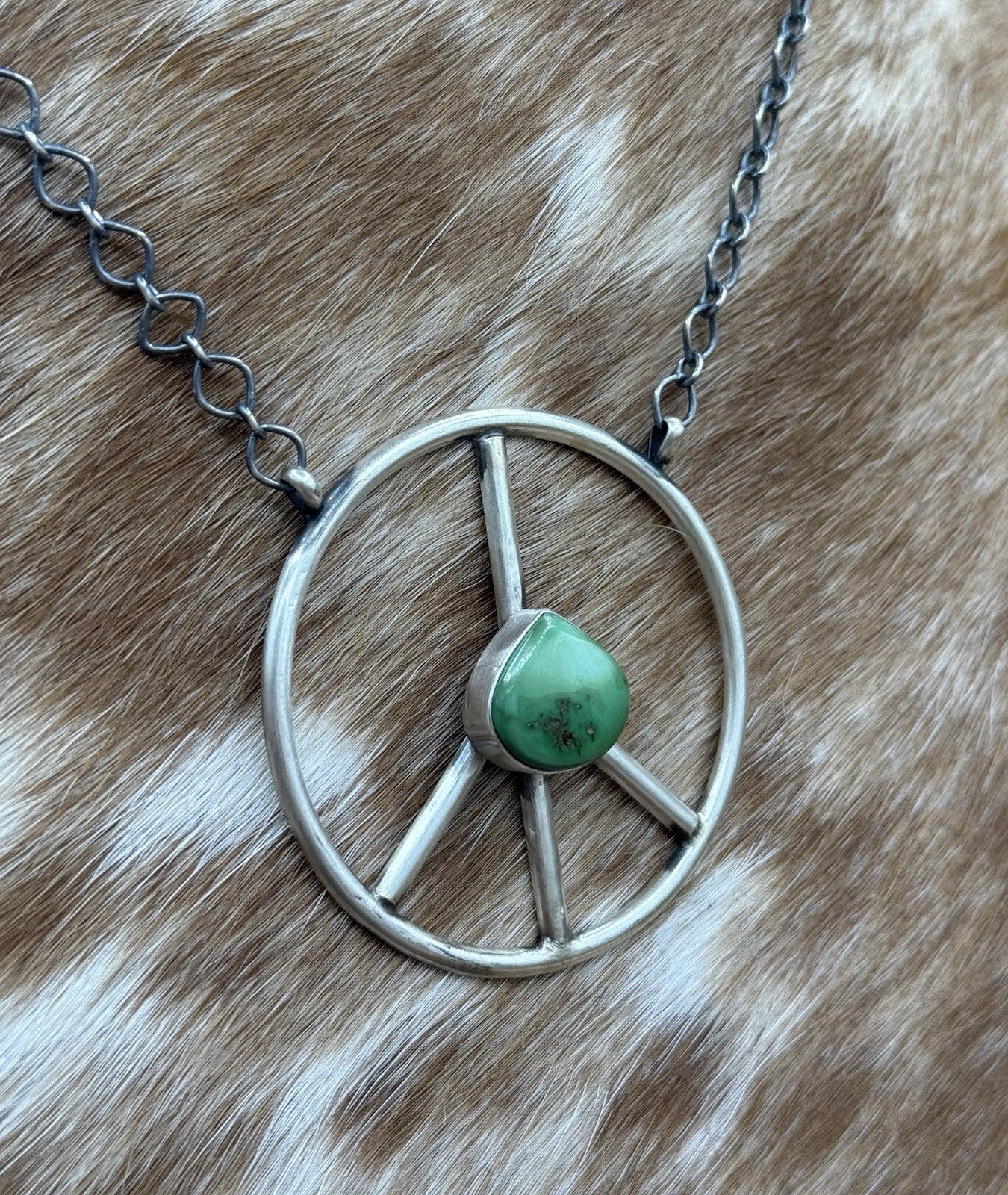 Native American Navajo handmade Sterling Silver Turquoise Peace Hippie Necklace