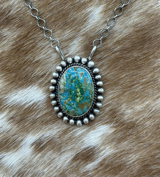 Native Navajo Handmade Sterling Silver Sonoran Gold Turquoise Necklace 18” Large