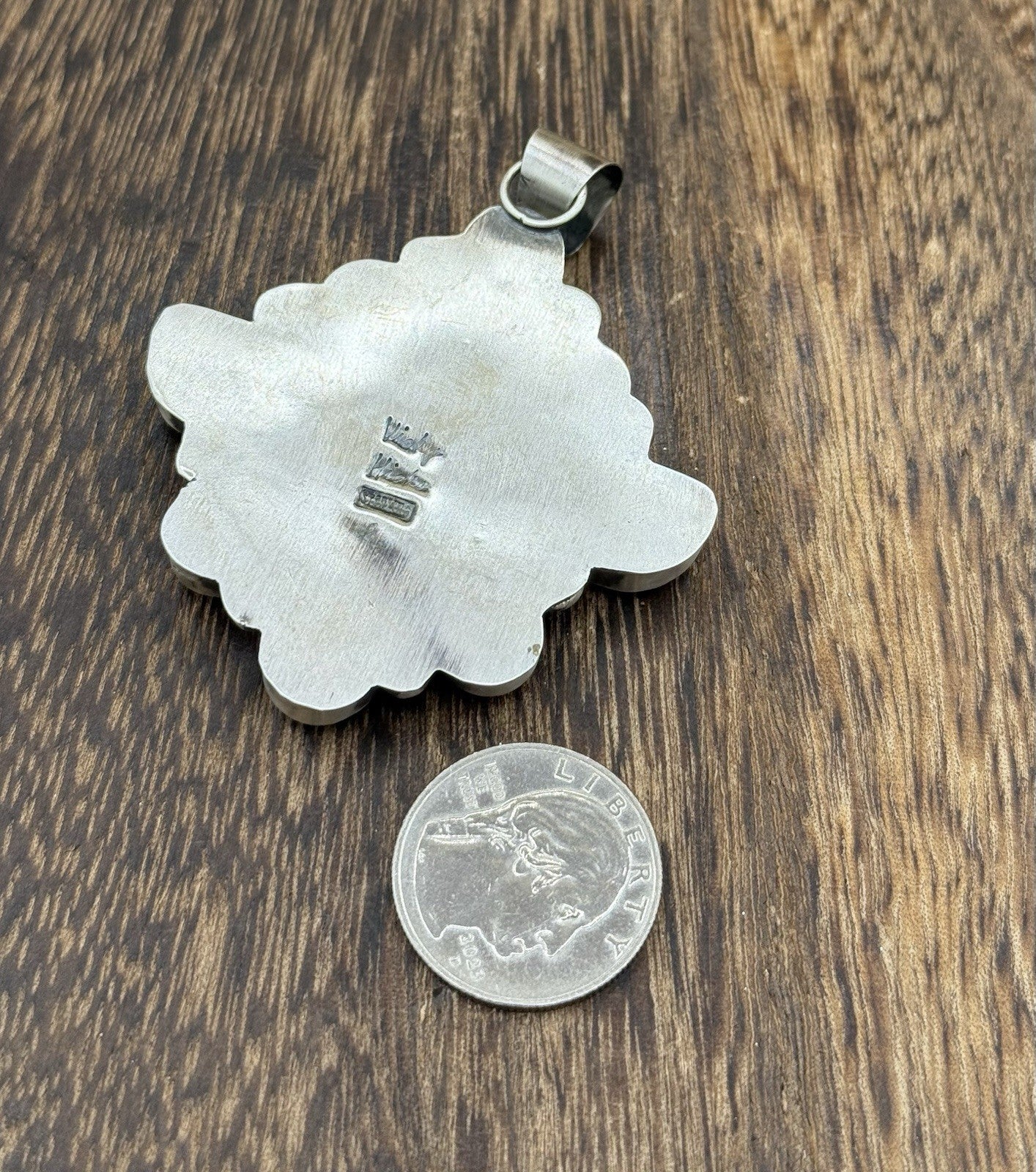 Navajo Handmade Sterling Silver Multi Color Turquoise Spiny Cluster Pendant Lg.