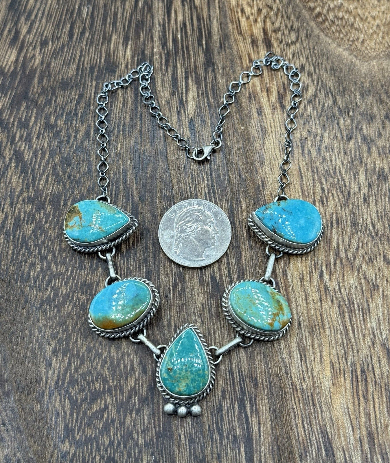 Native Navajo Handmade Sterling Silver Kingman Turquoise Choker Necklace 15β