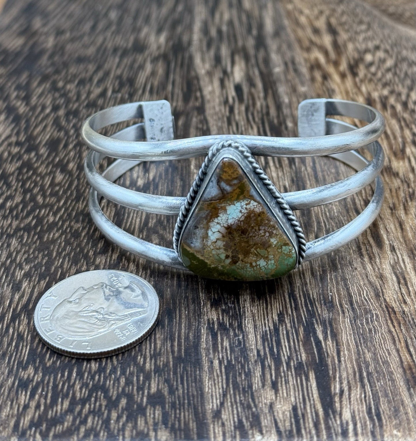 Native American Navajo Handmade Sterling Silver Royston Turquoise Cuff Bracelet