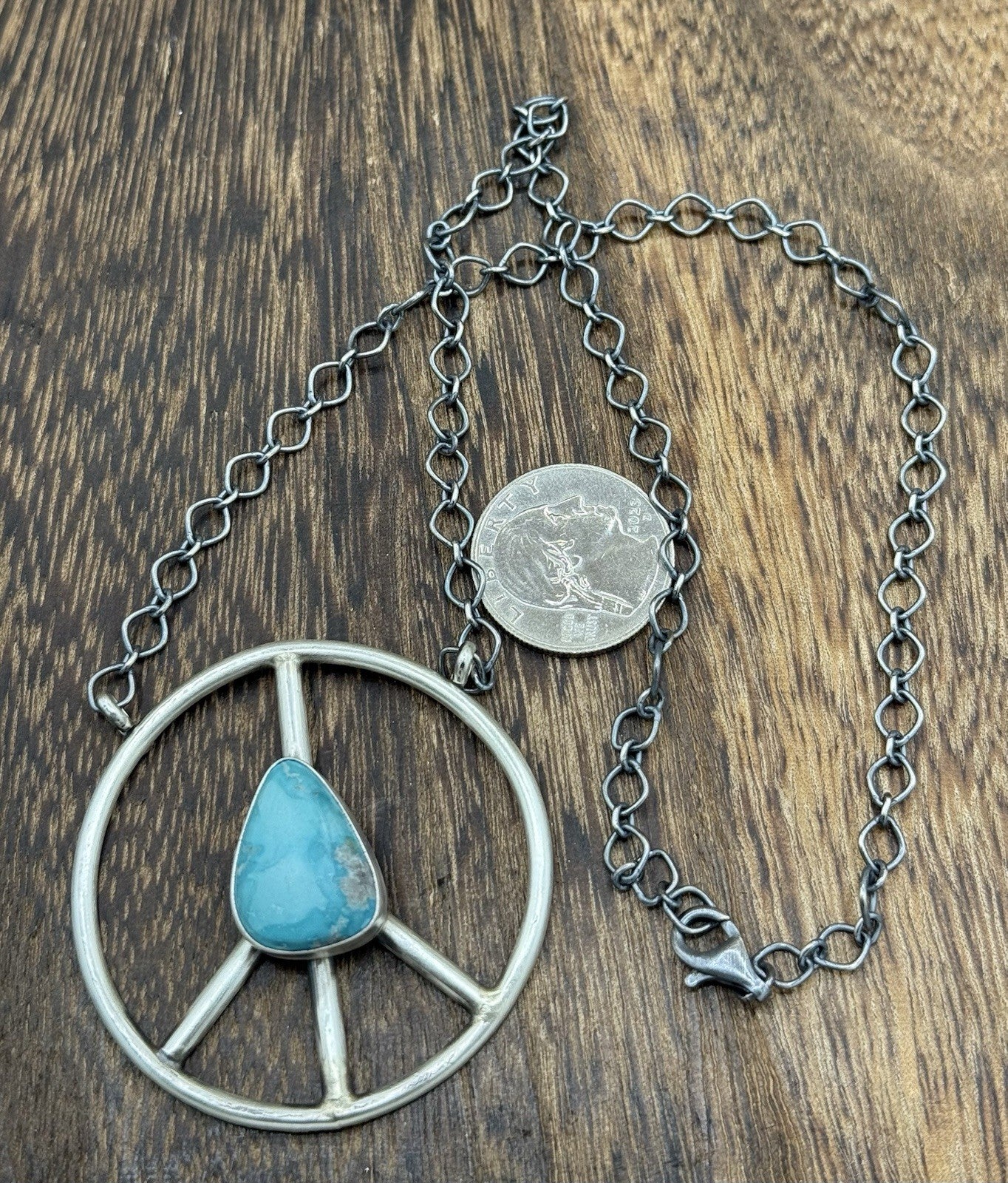 Native American Navajo handmade Sterling Silver Turquoise Peace Hippie Necklace
