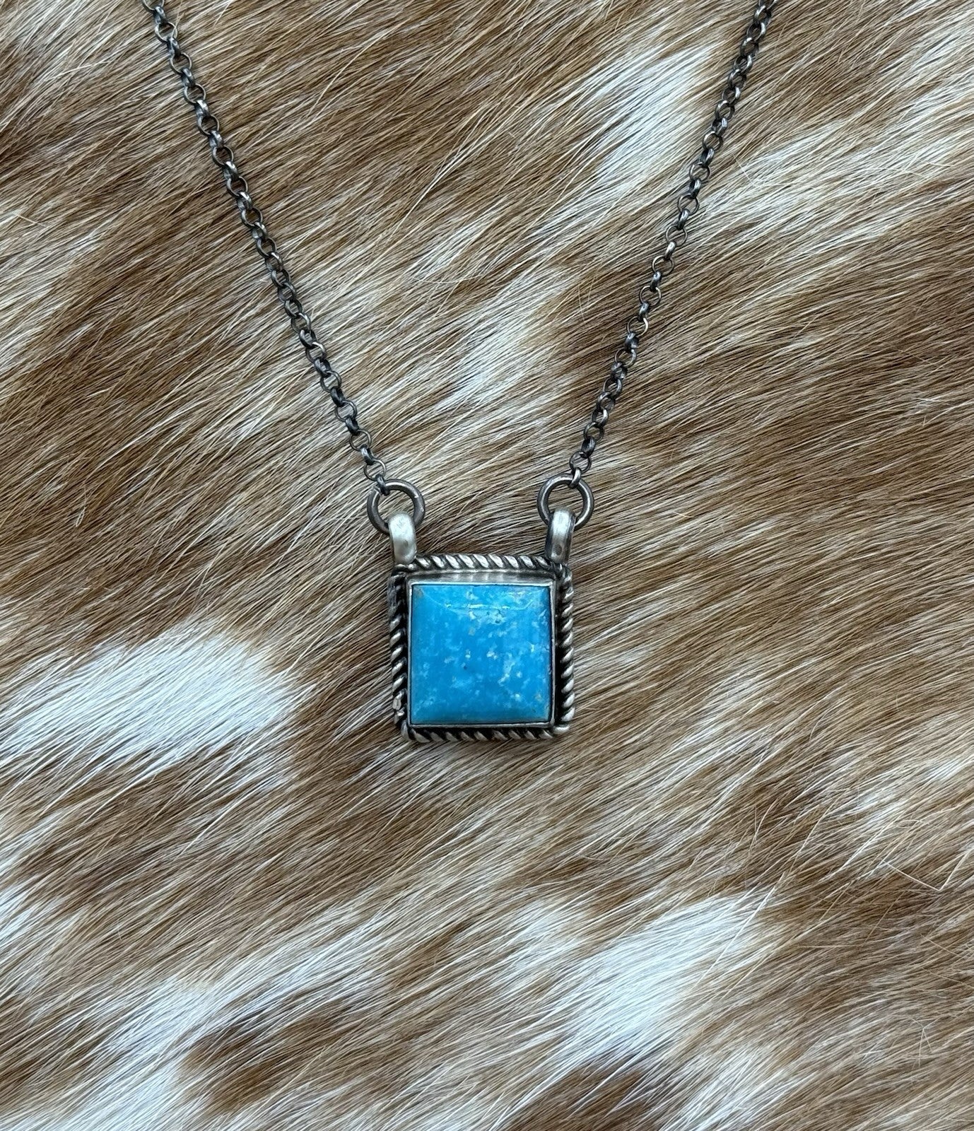 Native Navajo Handmade Silver Kingman Turquoise Cluster Bar Necklace 16”